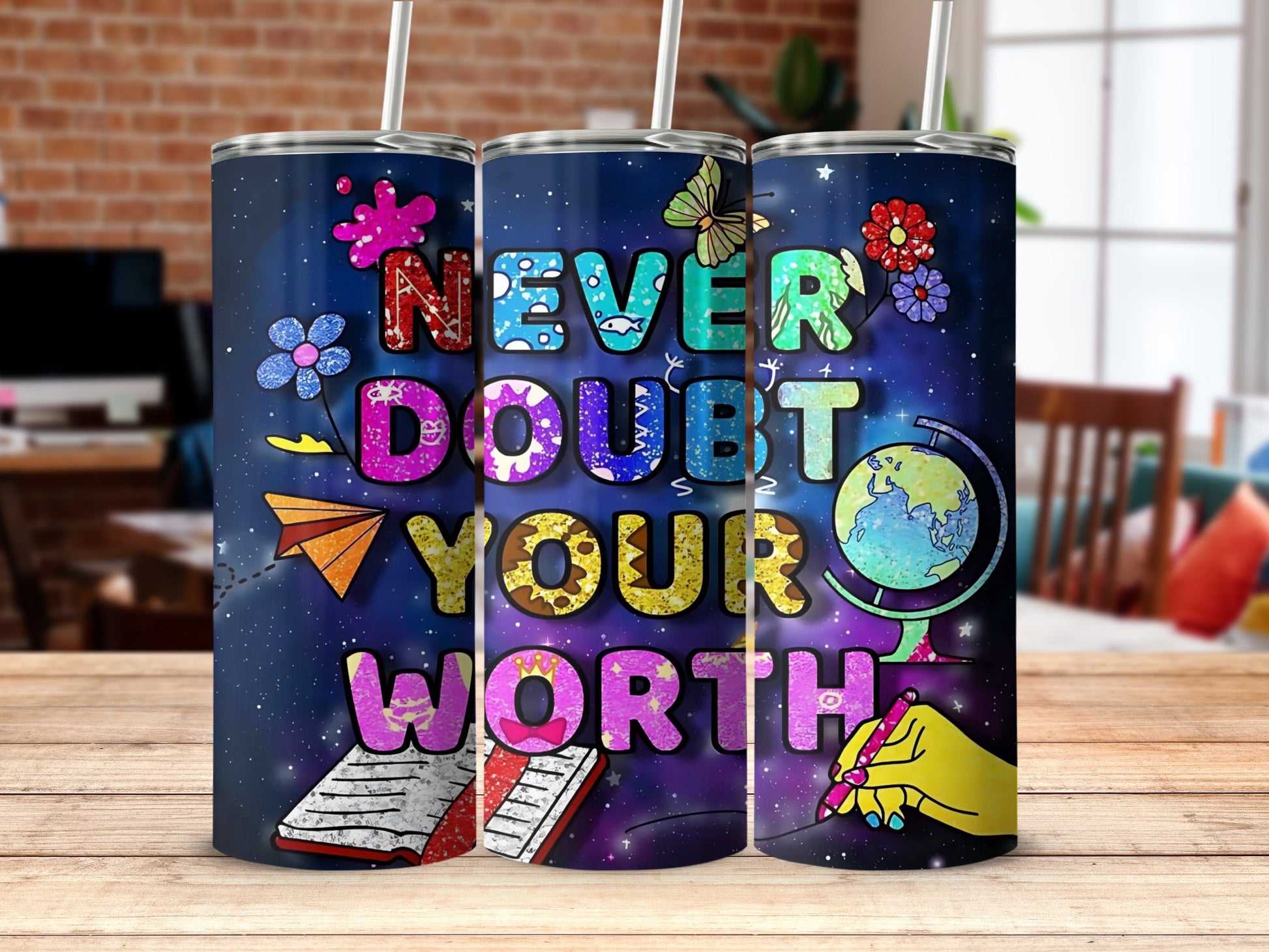Never Doubt Your Worth Inspirational Tumbler Product