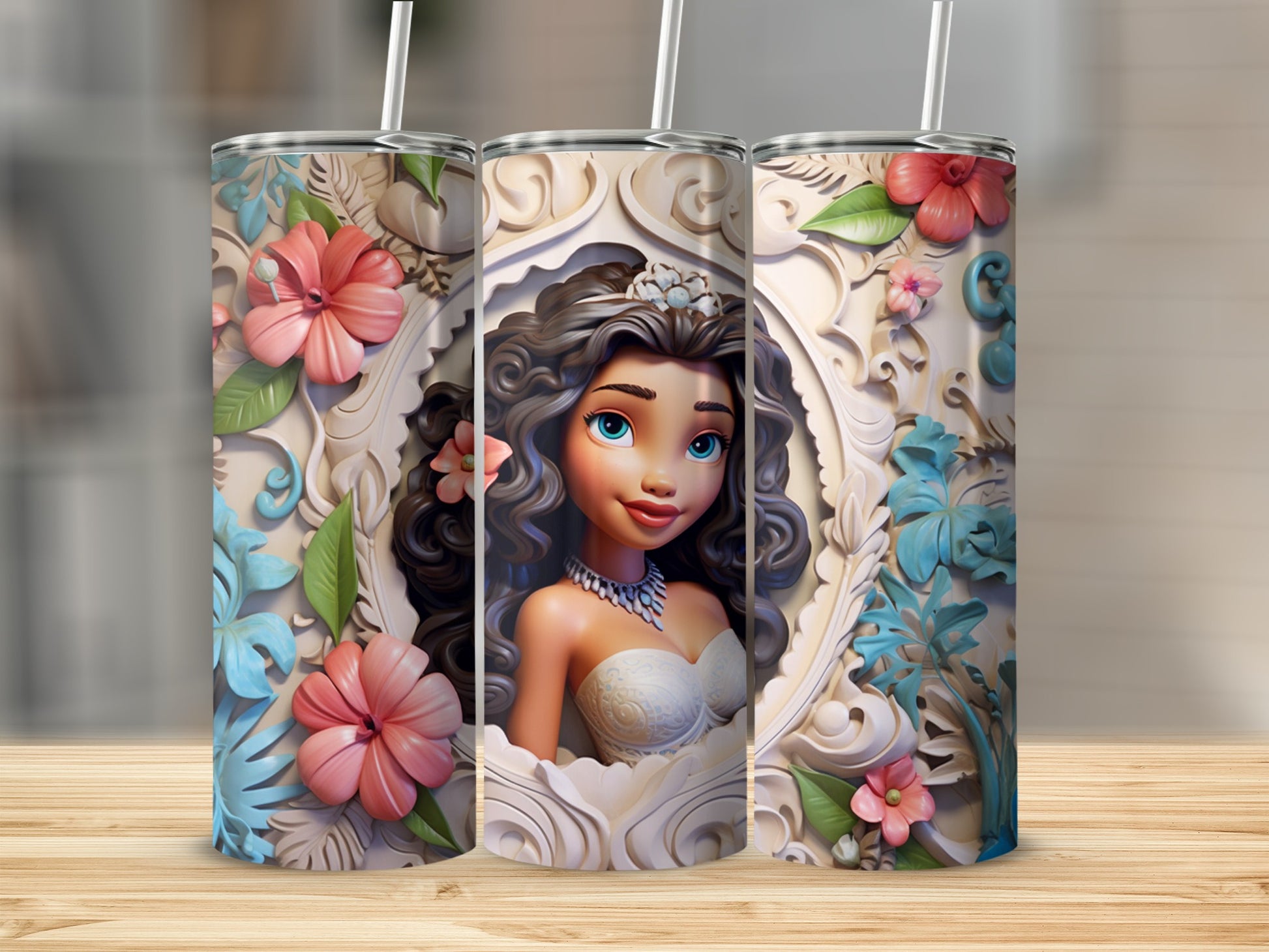 Princess with Floral Artistic Print Tumbler