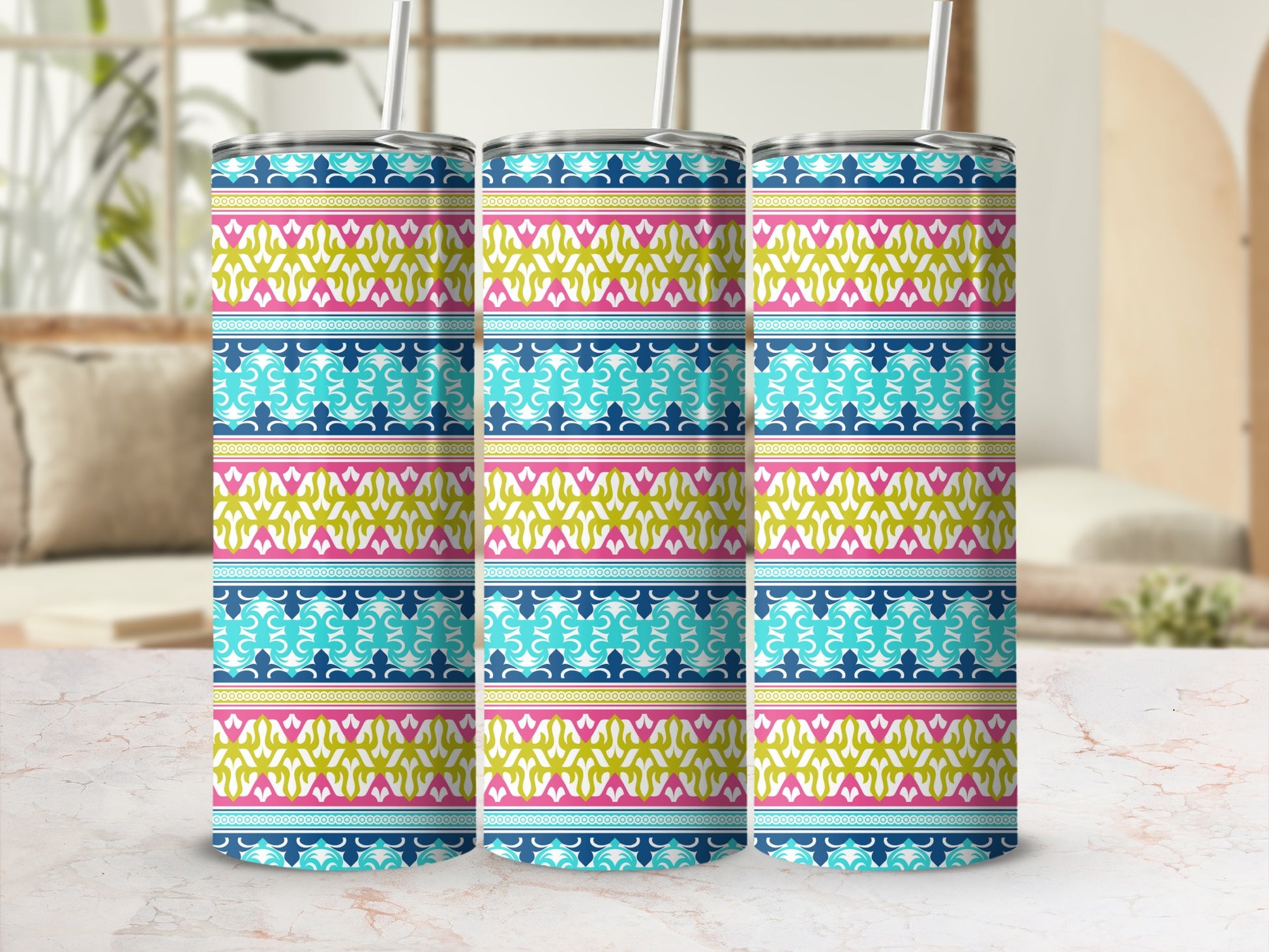 Colorful Patterned Tall Drink Insulated Tumbler Set