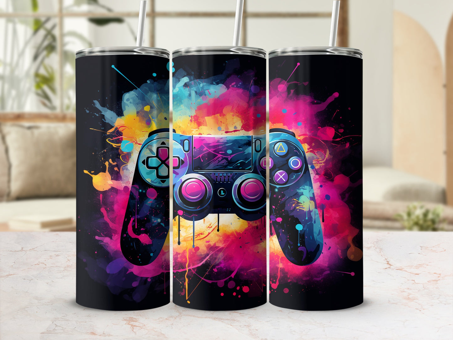 Colorful Abstract Gaming Controller Design Tumbler