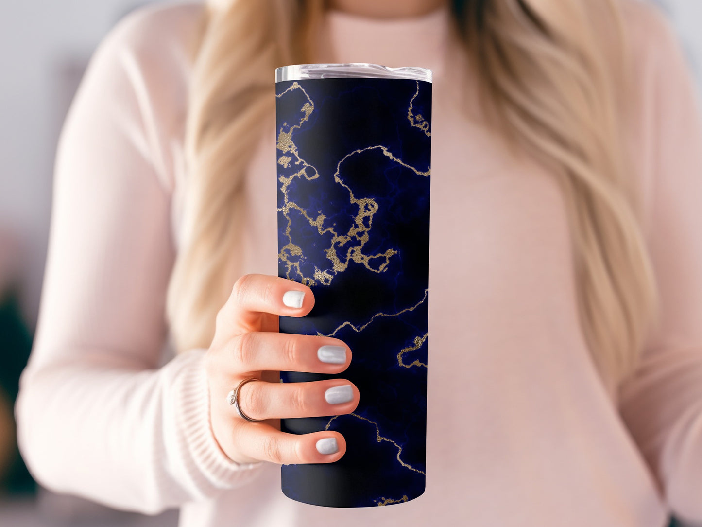 Dark Blue Gold Veins Digital Art Design for Tumblers