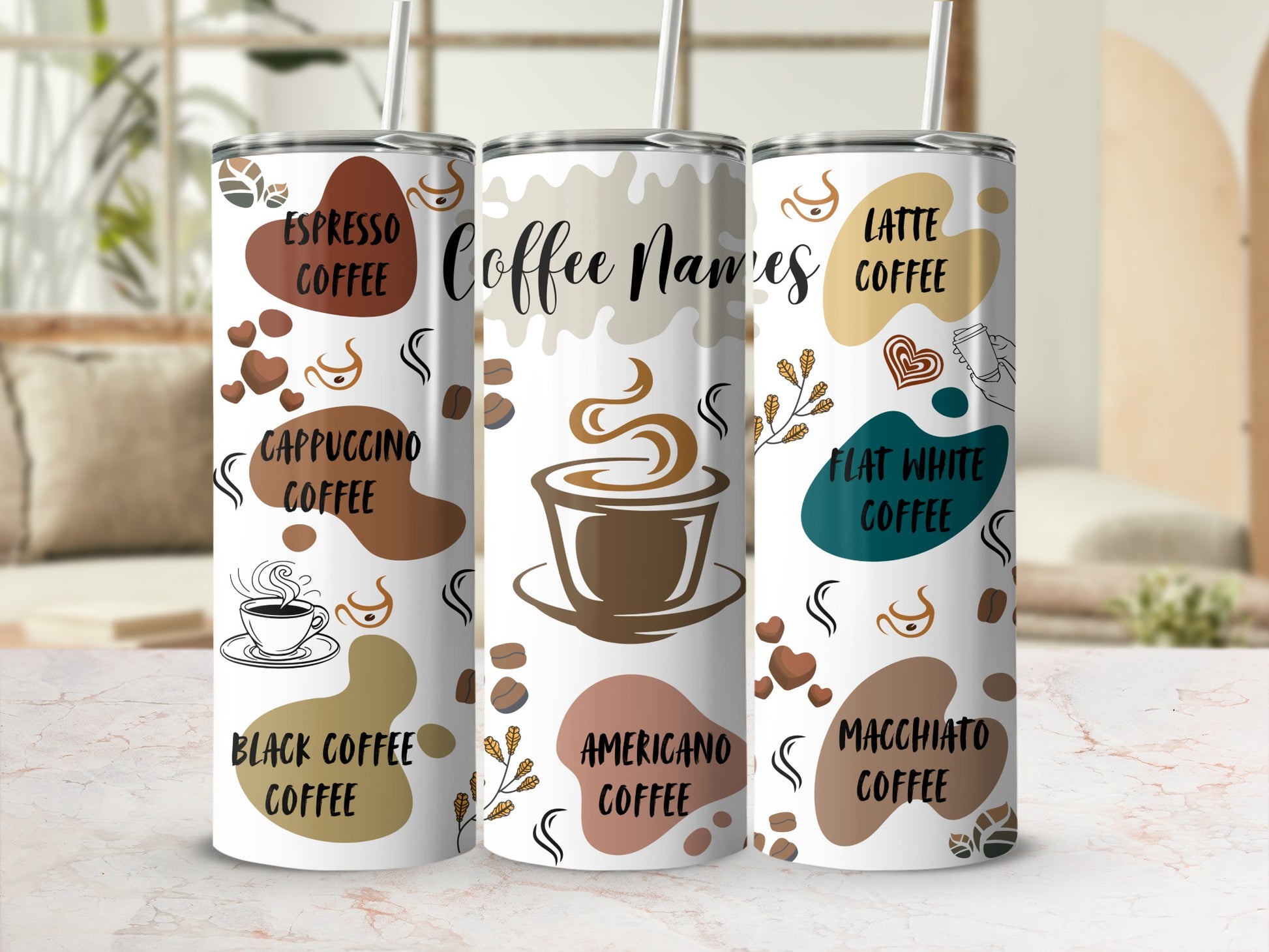 Coffee Names Themed Insulated Tumbler with Straw