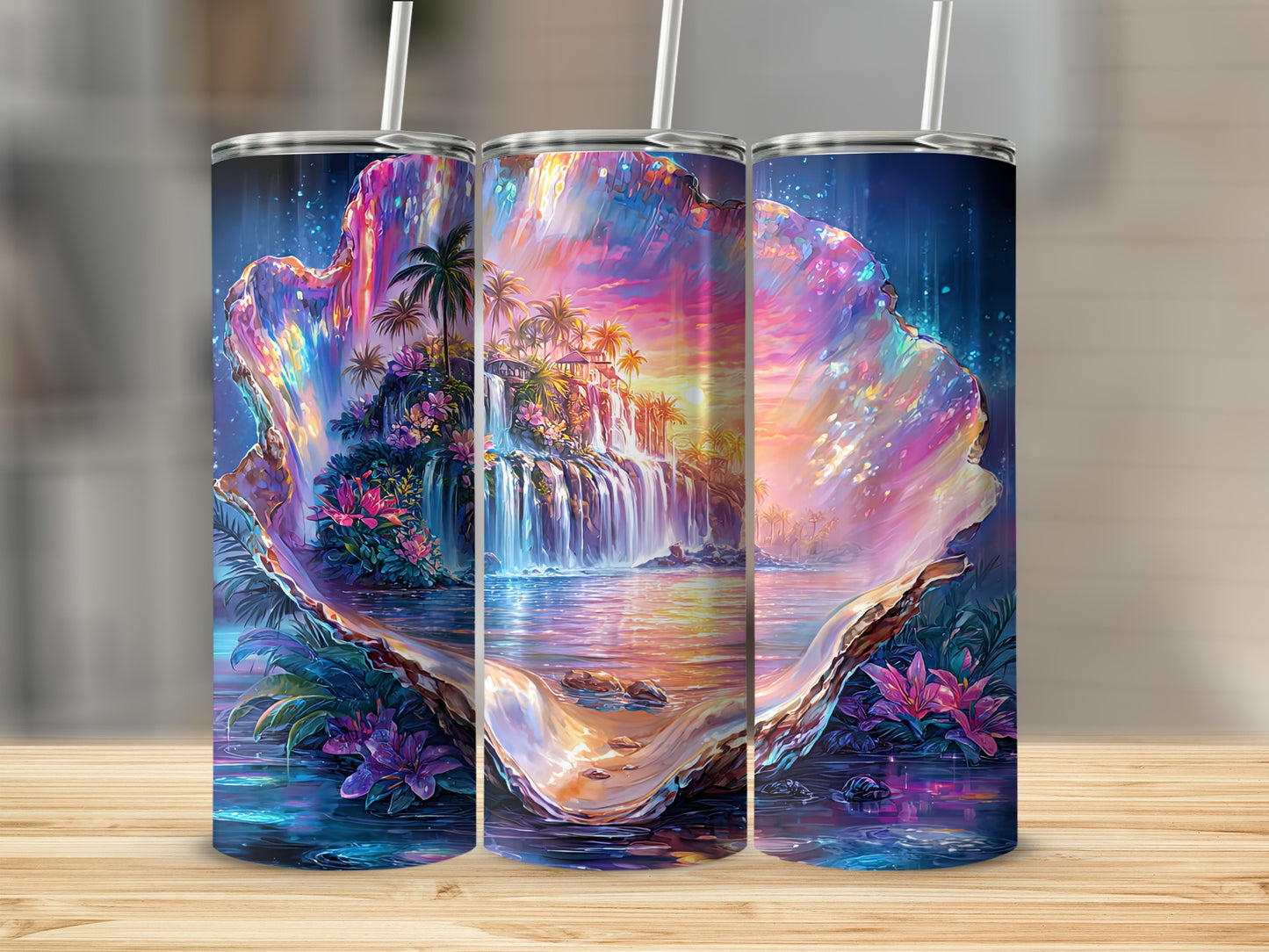 Waterfall Paradise in Seashell Graphic Tumbler