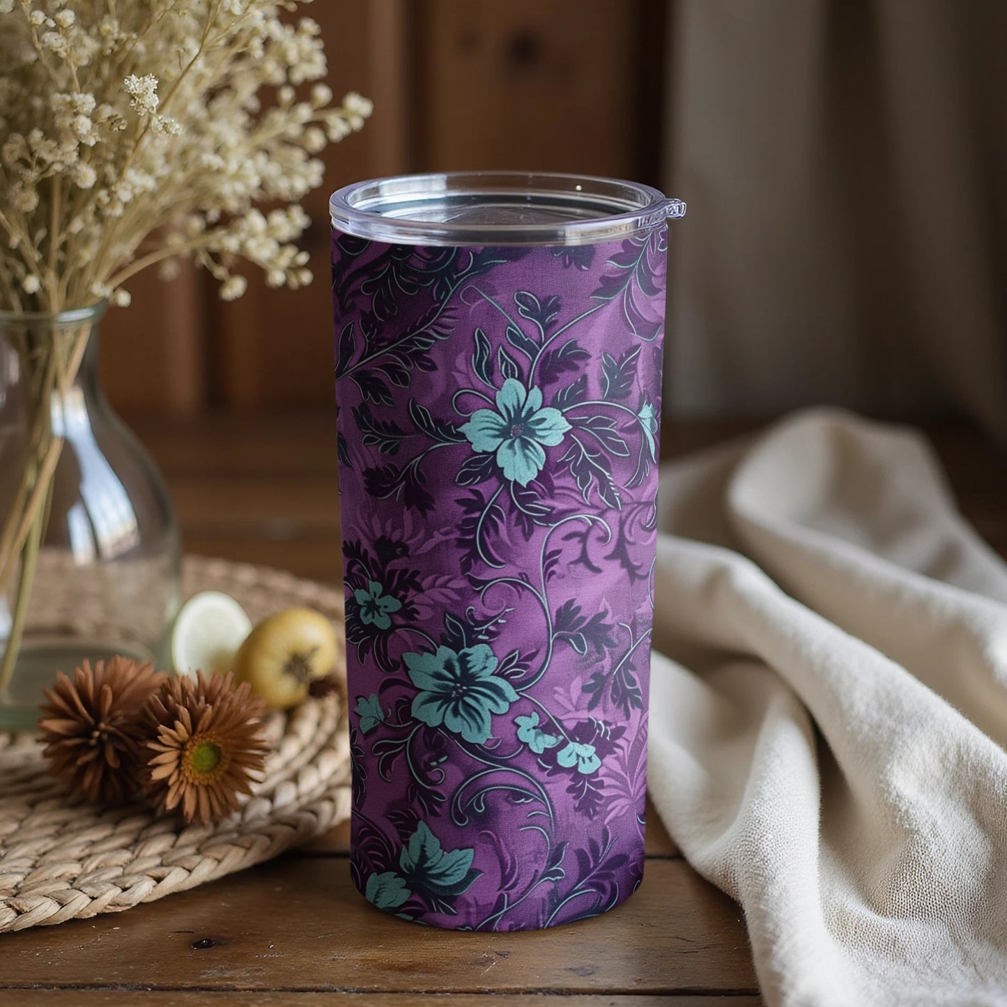Elegant Floral Design Purple and Teal Tumbler Product