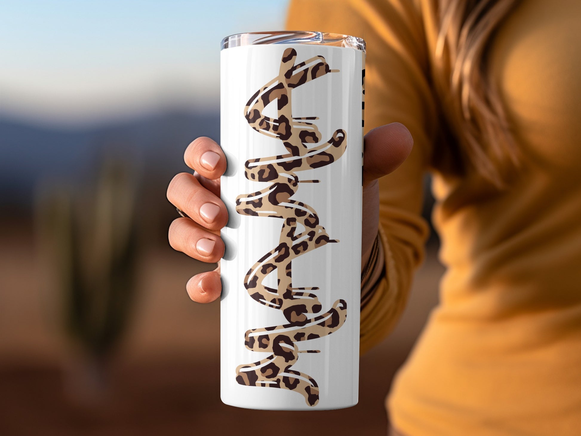 Leopard Print Happy Skinny Tumbler Travel Mug Cup