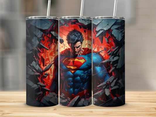 Superhero Breaking Through Wall Art Tumbler