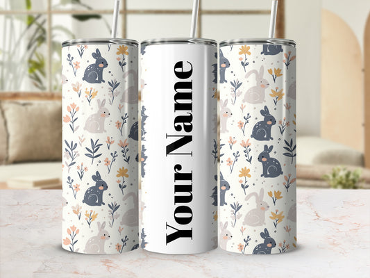 Personalized Cute Bunny Floral Pattern Tumbler Cup