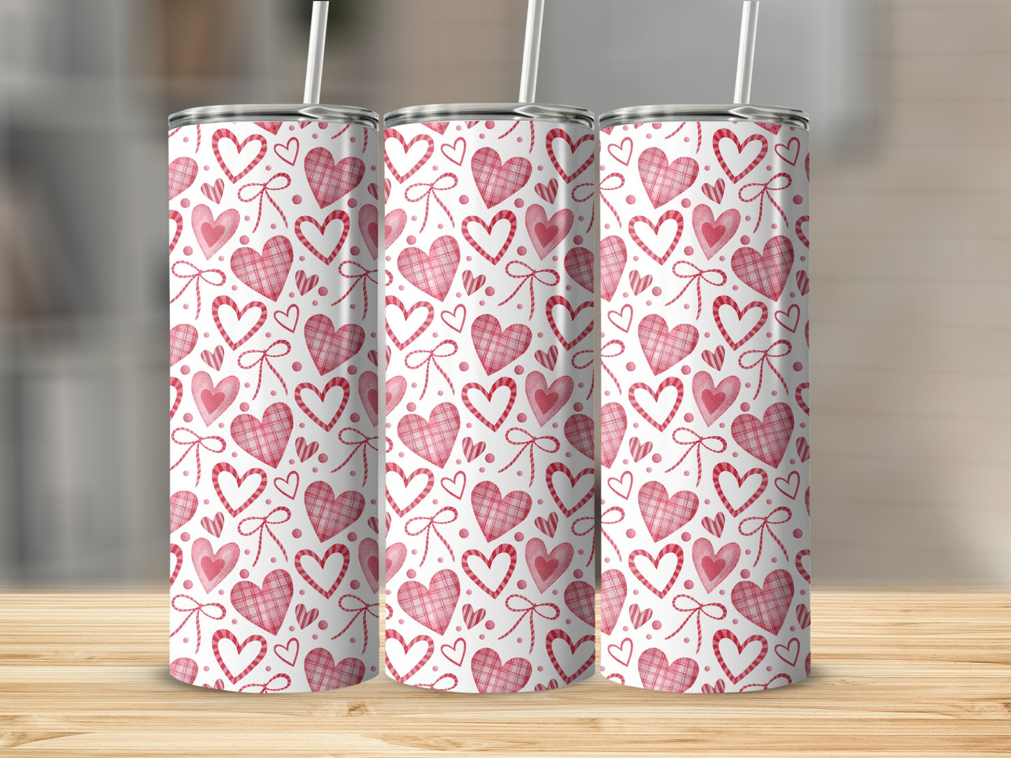 Charming Red and Pink Hearts Patterned Tumbler