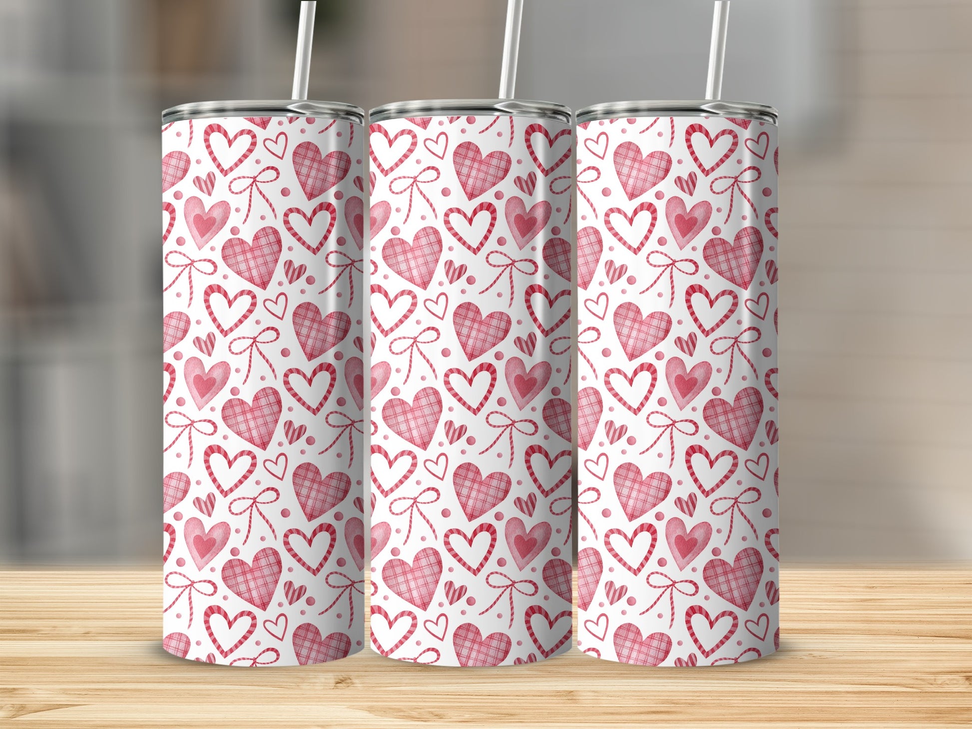 Charming Red and Pink Hearts Patterned Tumbler
