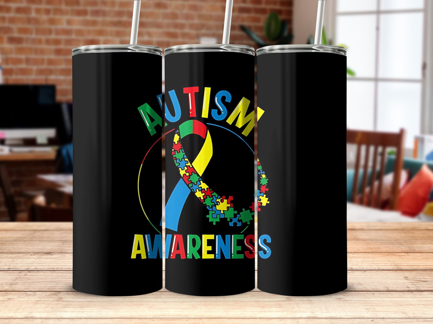 Autism Awareness Puzzle Ribbon Stainless Steel Tumbler