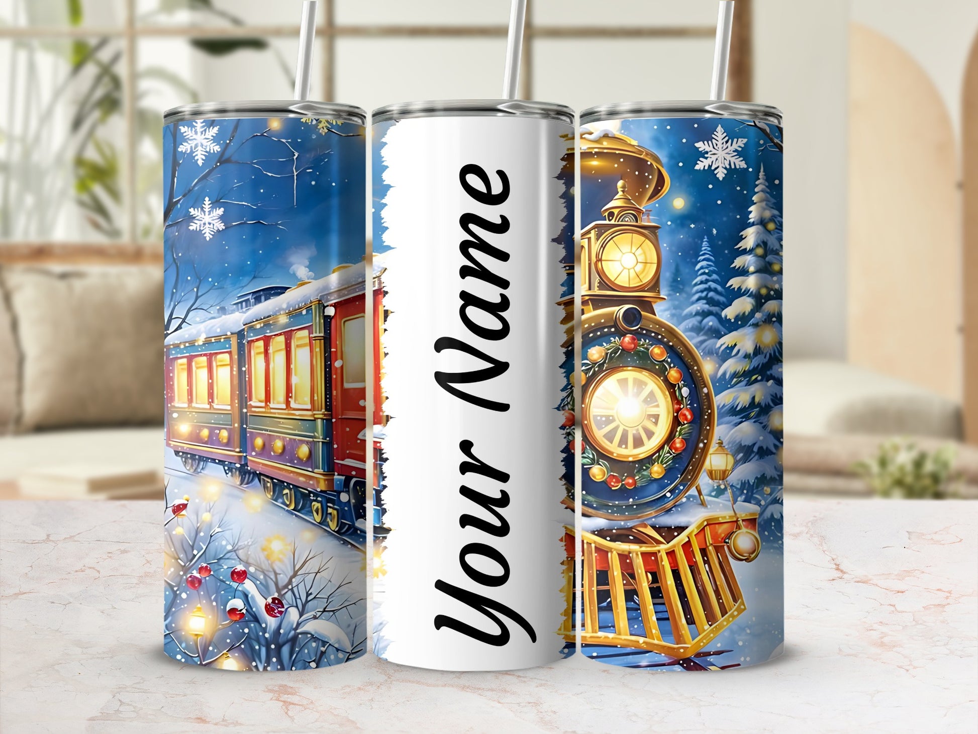 Personalized Christmas Holiday Train Tumbler