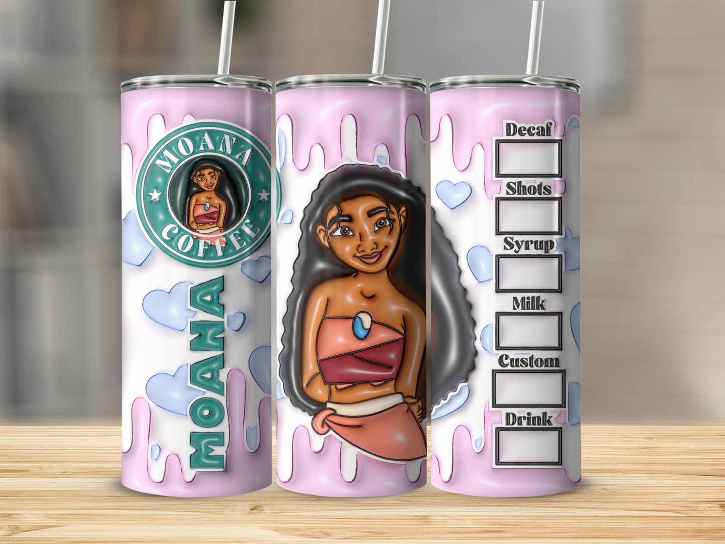 Custom Moana Coffee Design Tumbler with Straw