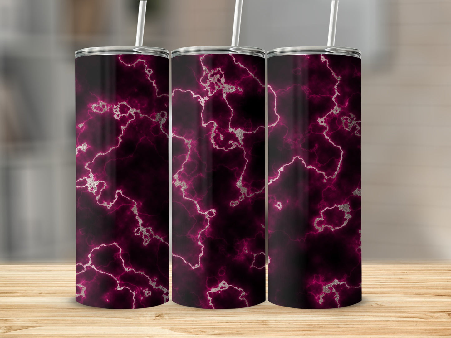 Abstract Electric Magenta with Silver Tumblers