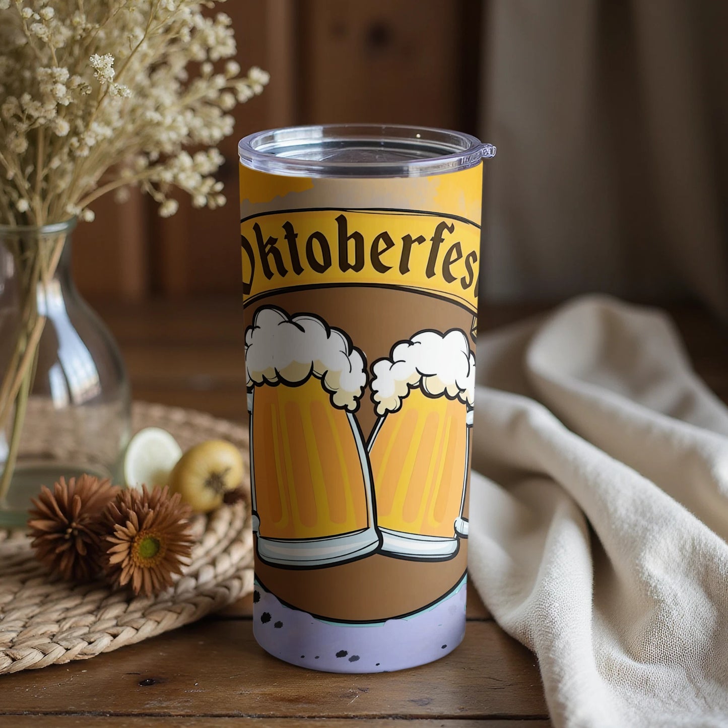 Oktoberfest Themed Travel Tumbler with Beer Mugs