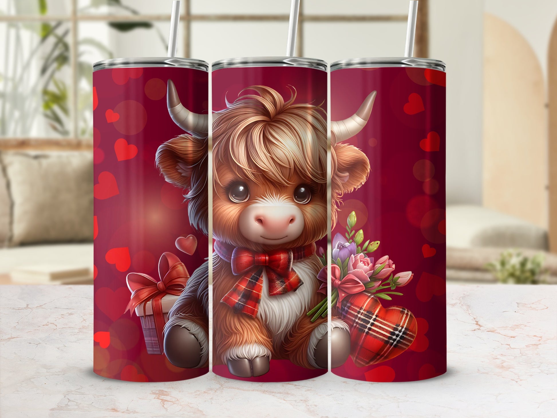 Cute Valentine's Day Highland Cow Tumbler Cup Design