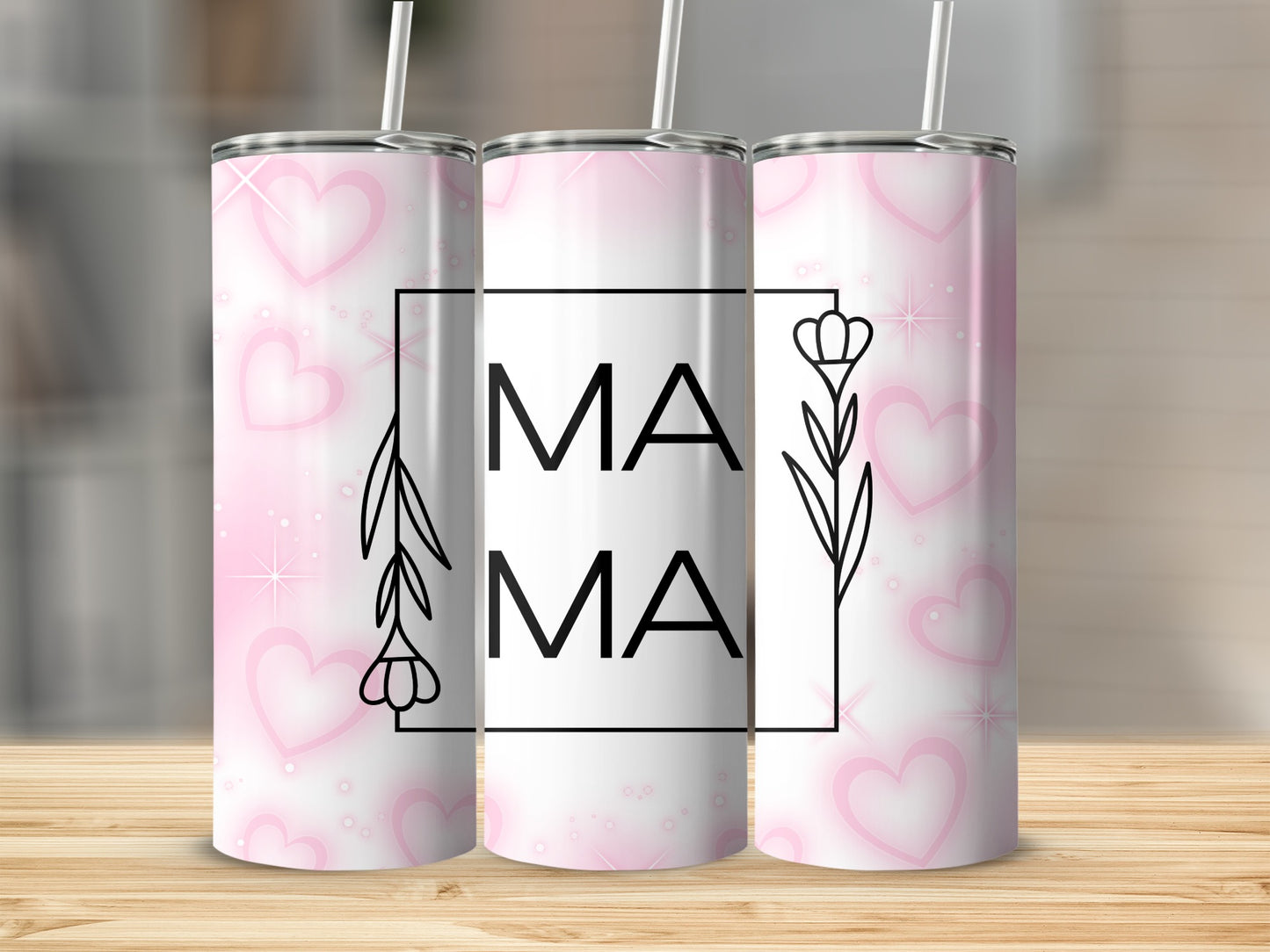 Pink Hearts Mama Design Tumbler with Straw Product