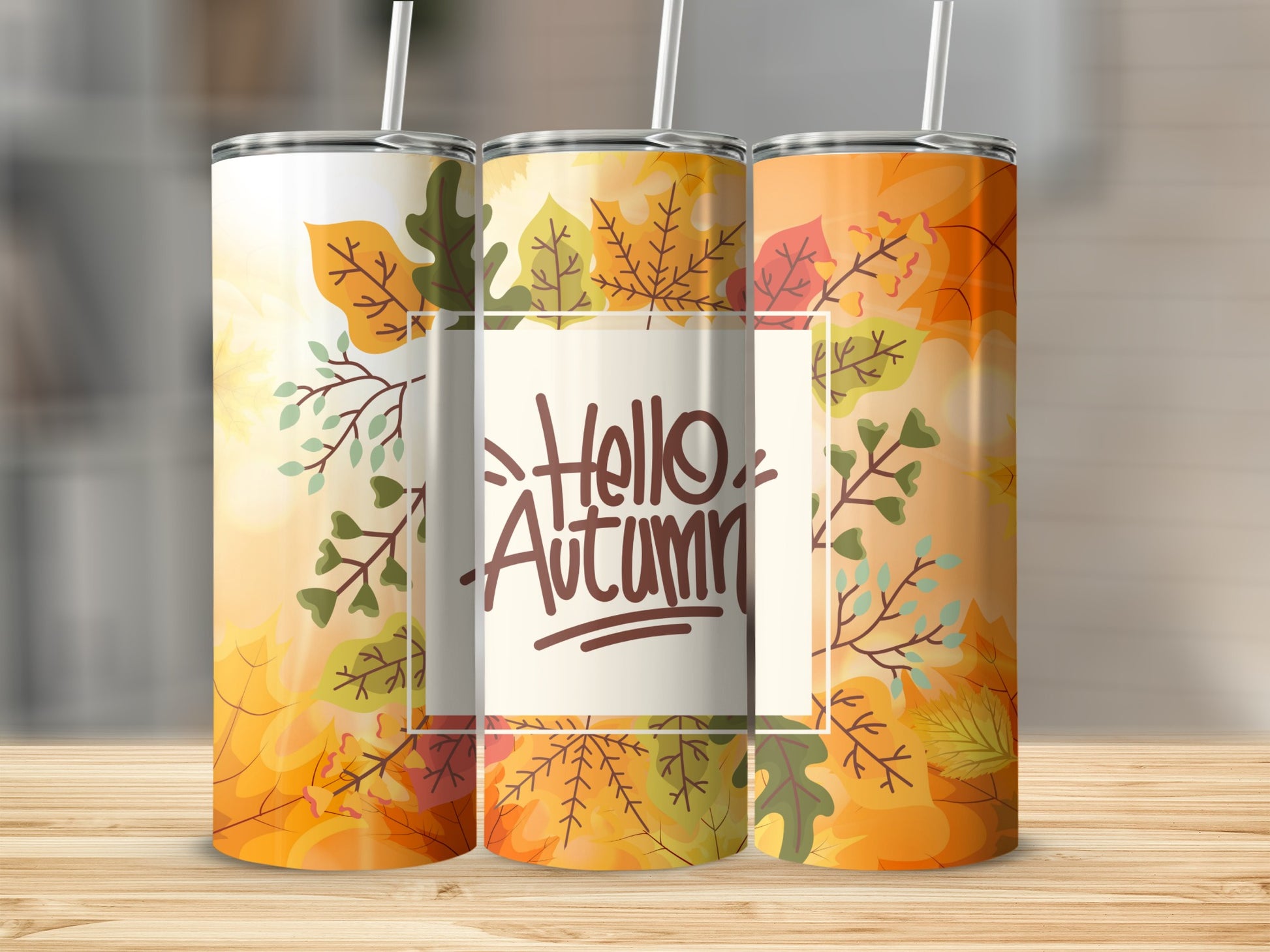 Hello Autumn Design Fall Leaves Drinkware Product