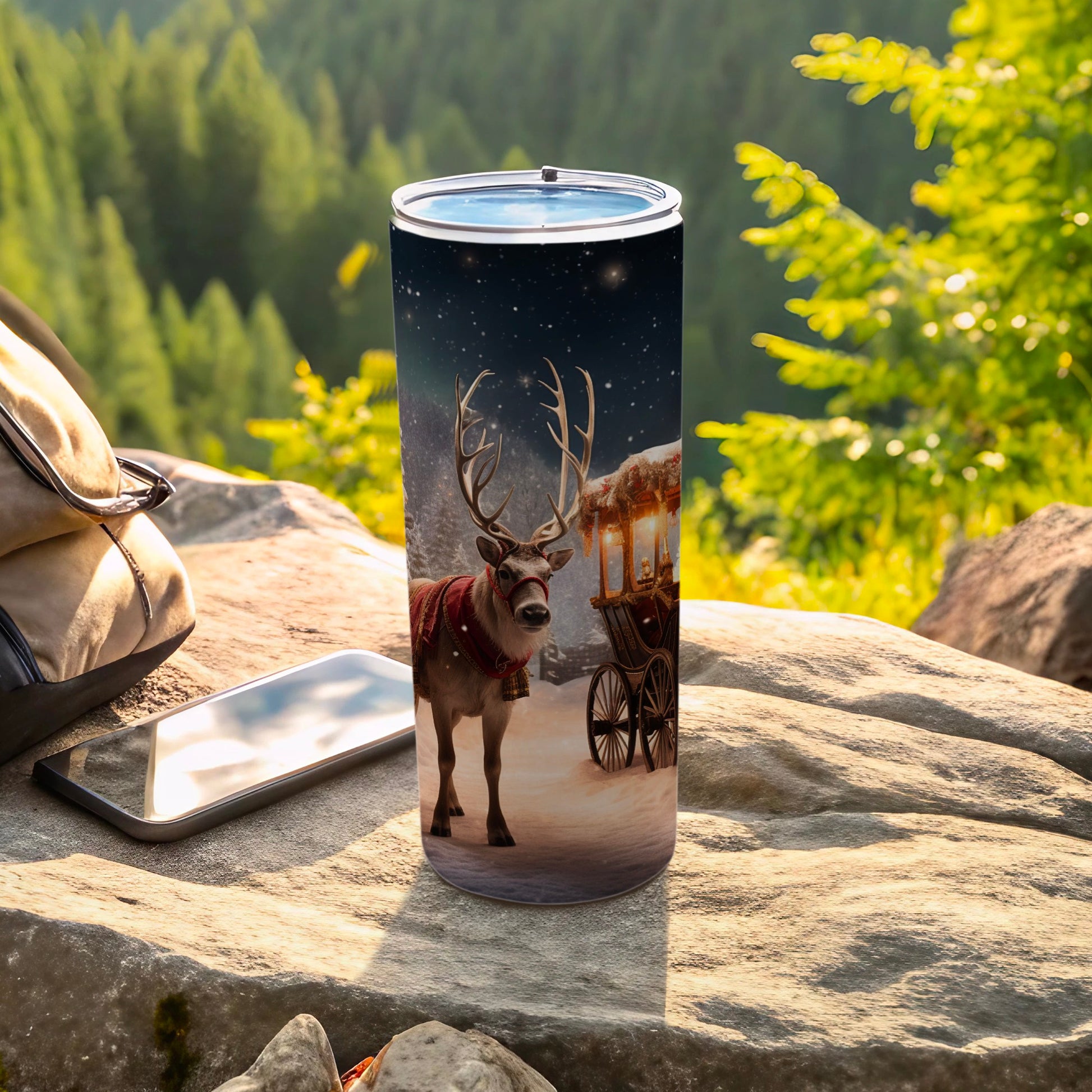 Christmas Reindeer and Sleigh Scenic Travel Tumbler