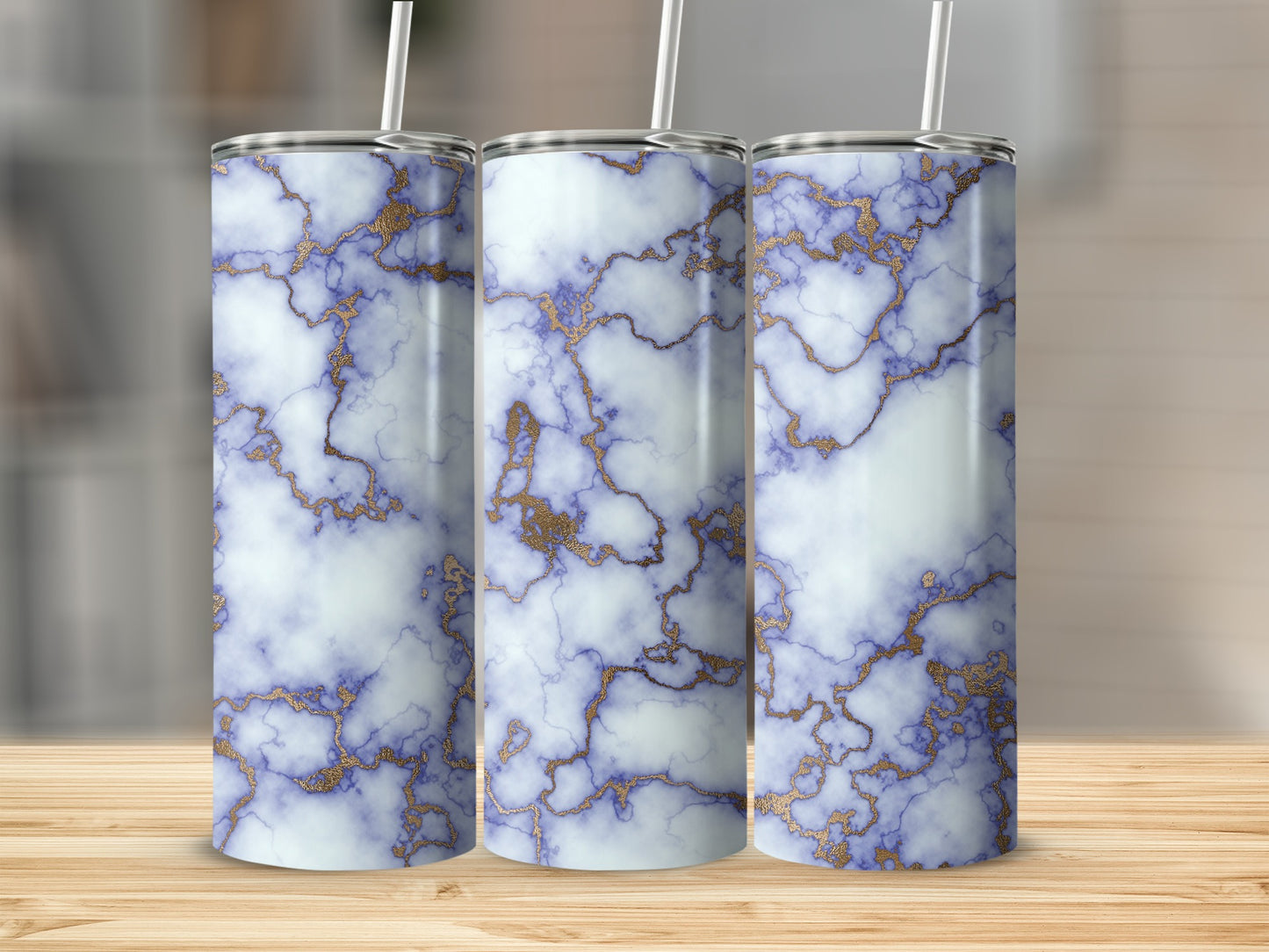Elegant Blue Marble with Gold Accent Design Tumblers
