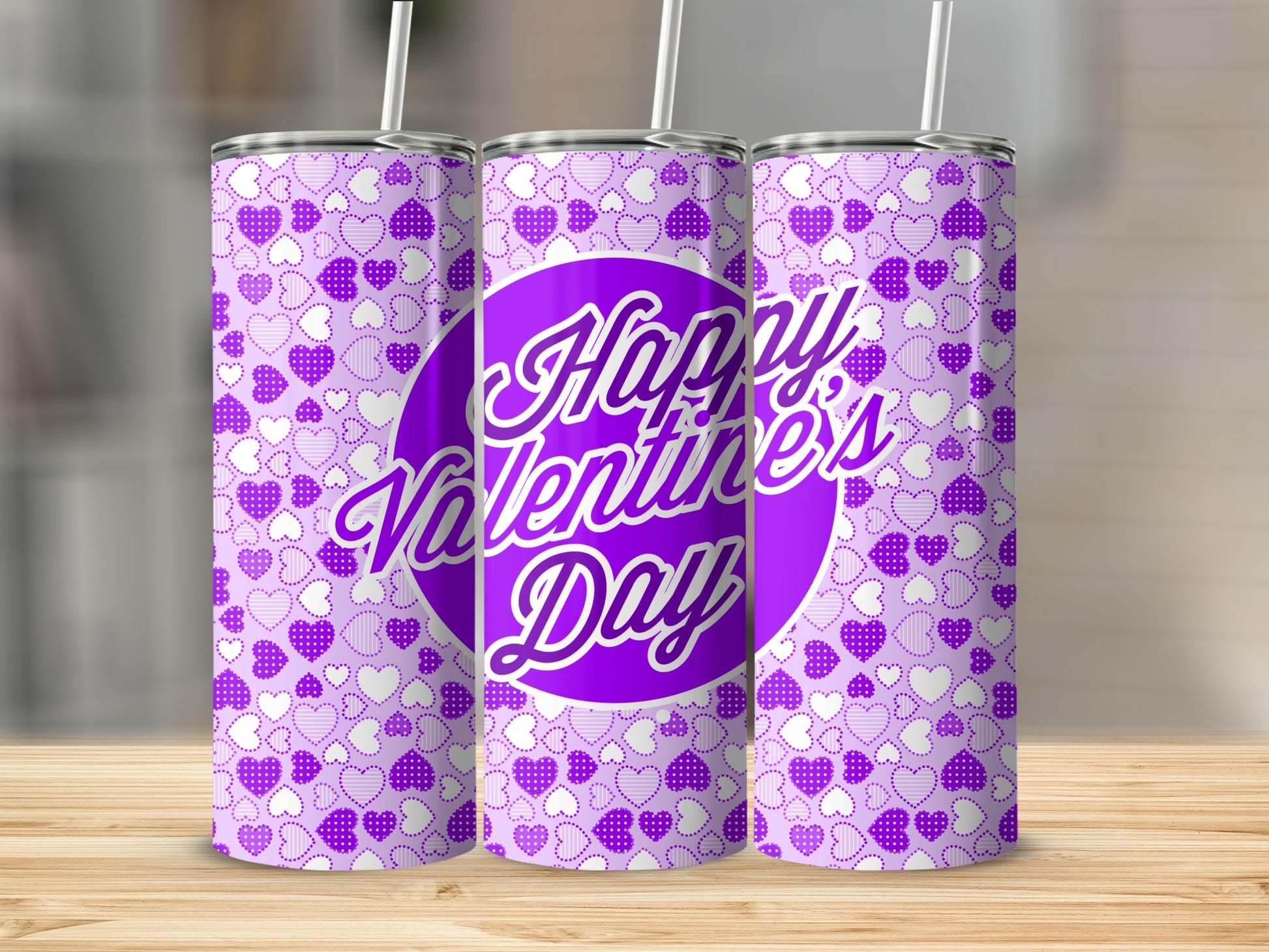 Happy Valentine's Day Purple Hearts Design Tumbler