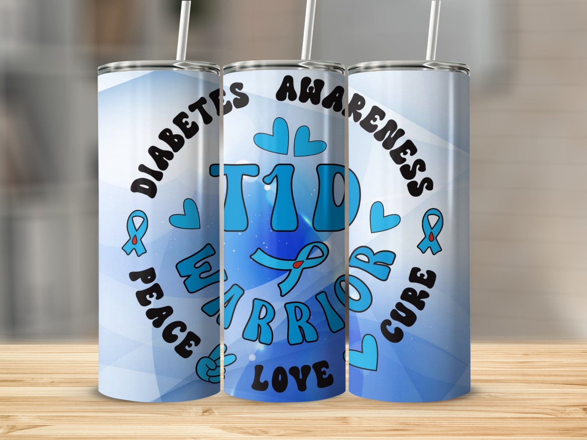 Diabetes Awareness T1D Warrior Peace Love Cure tumbler