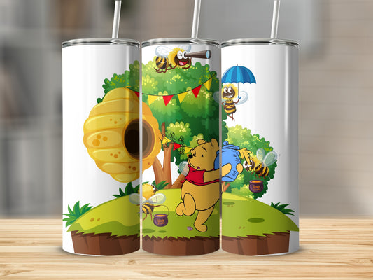 Cute Honey Bear And Bees Design Printed Tumbler