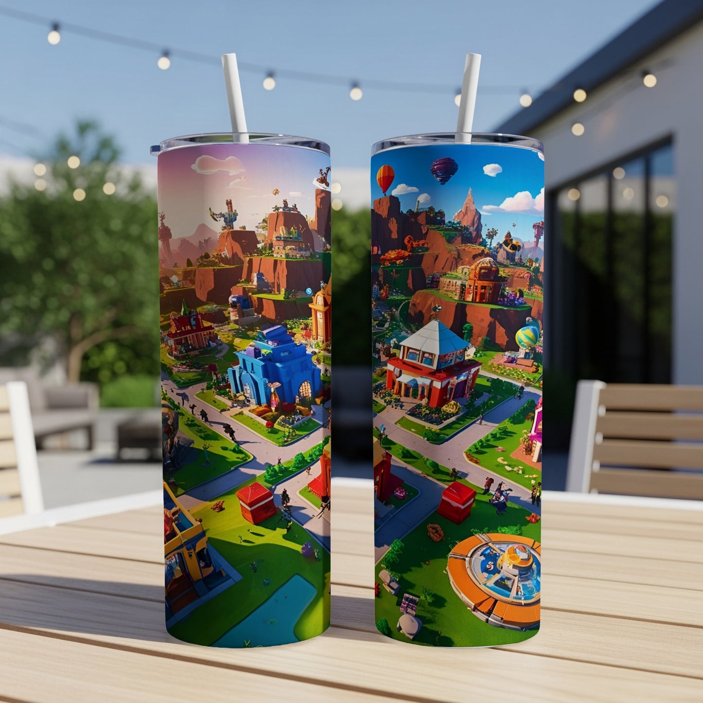 Clash of Clans village scene on two tumblers.
