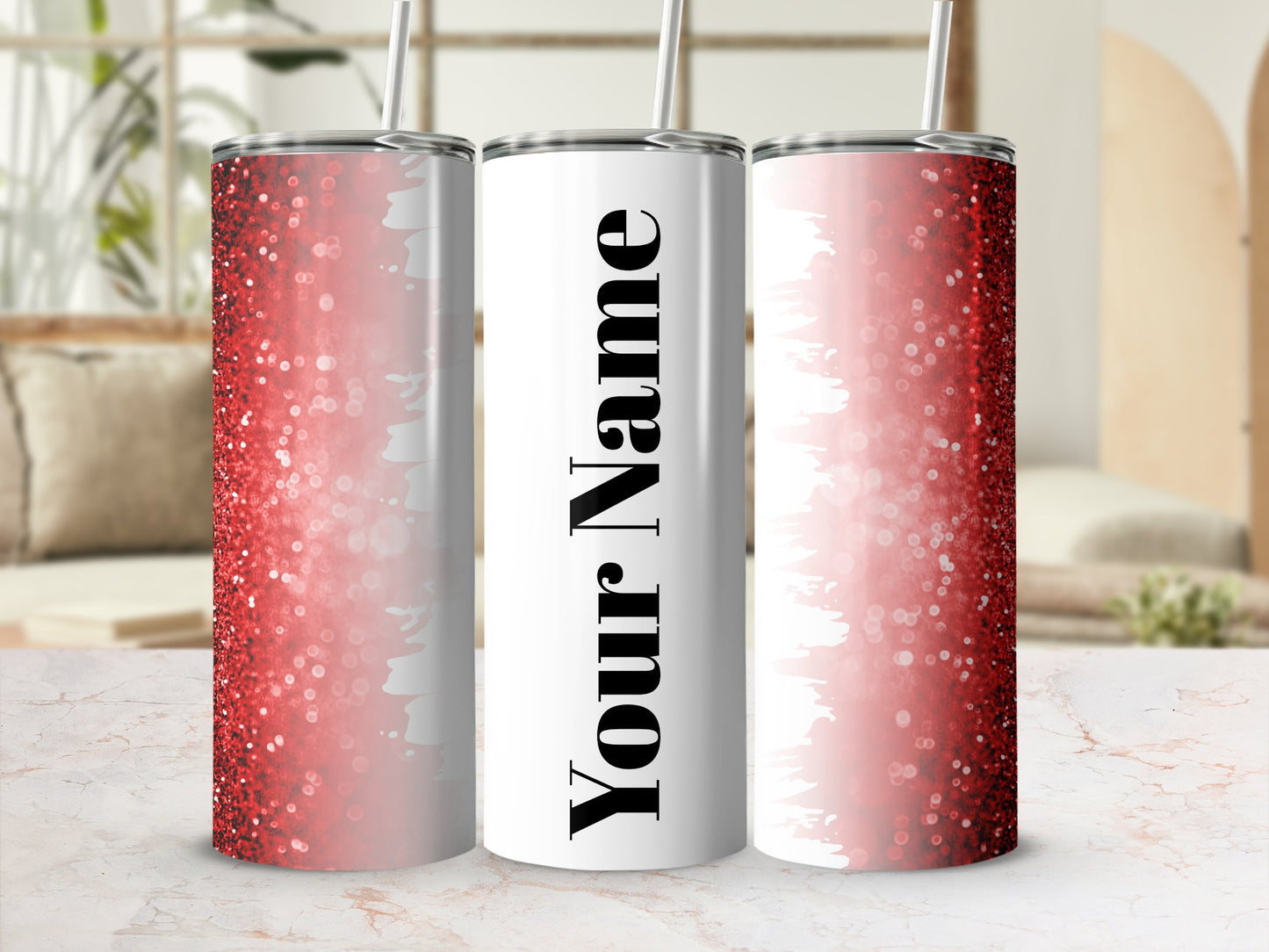 Personalized Red Glitter Customizable Tumbler Product