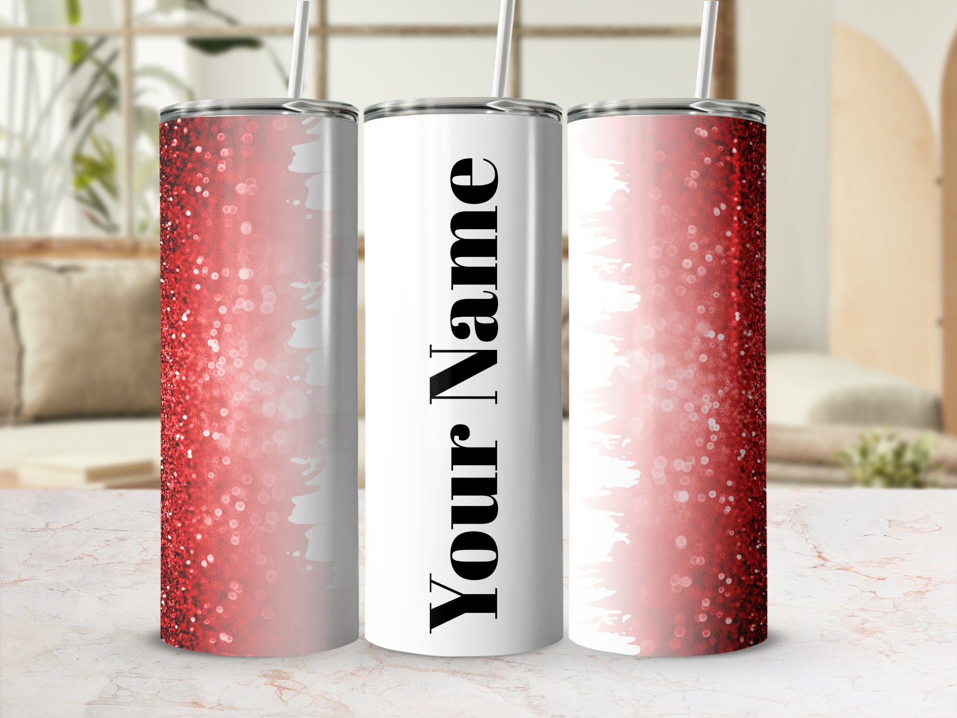 Personalized Red Glitter Customizable Tumbler Product