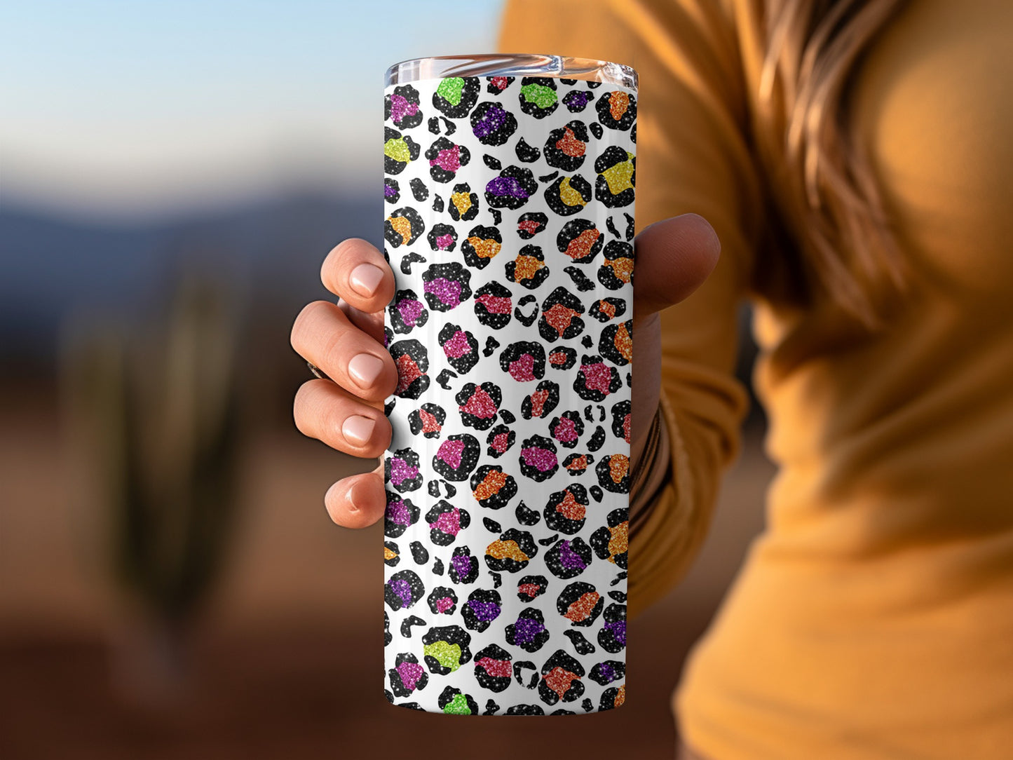 Leopard Print Design with Rainbow Glitter Animal Skin Tumblers