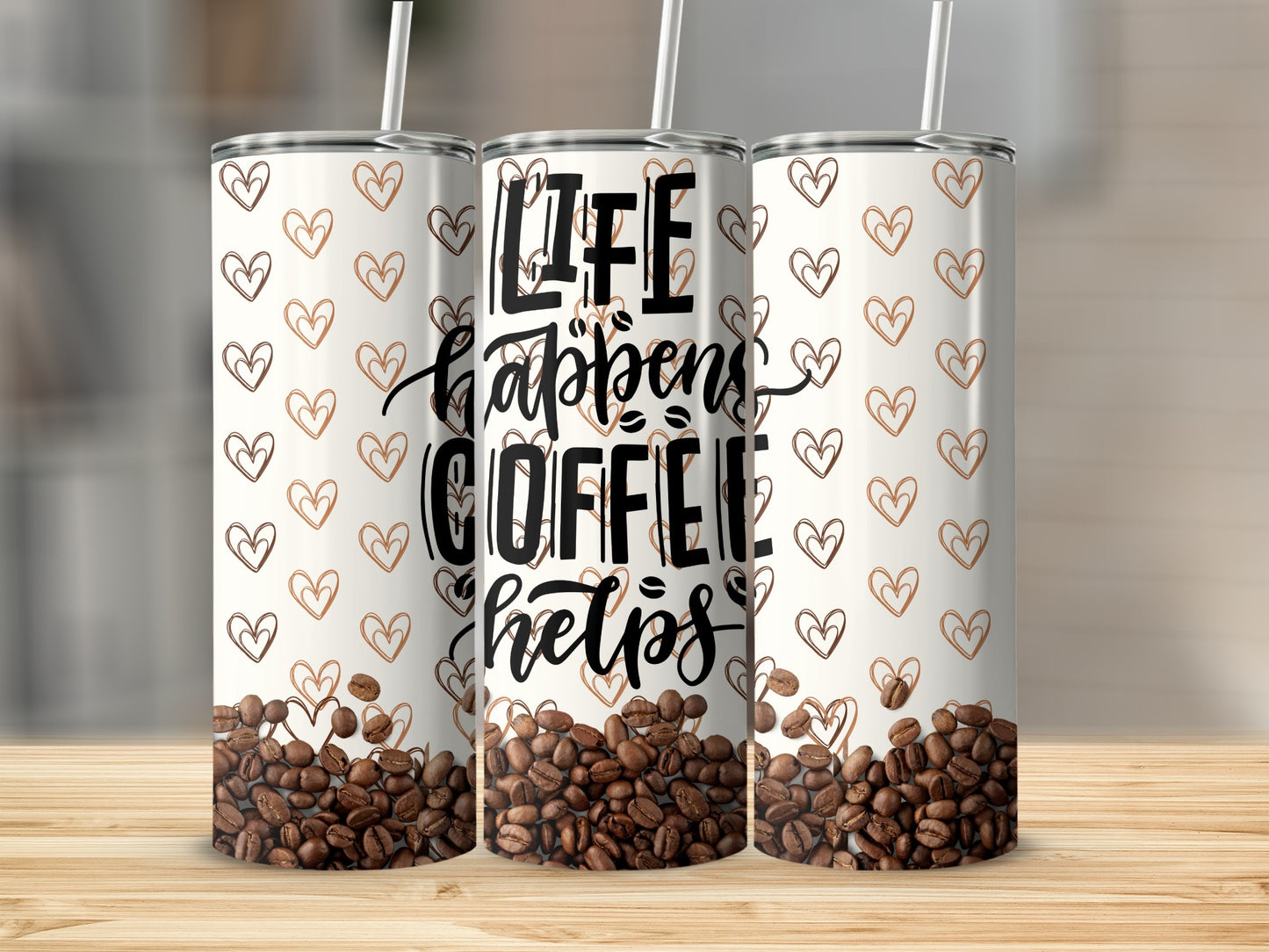 Life Happens Coffee Helps Heart Pattern Tumbler