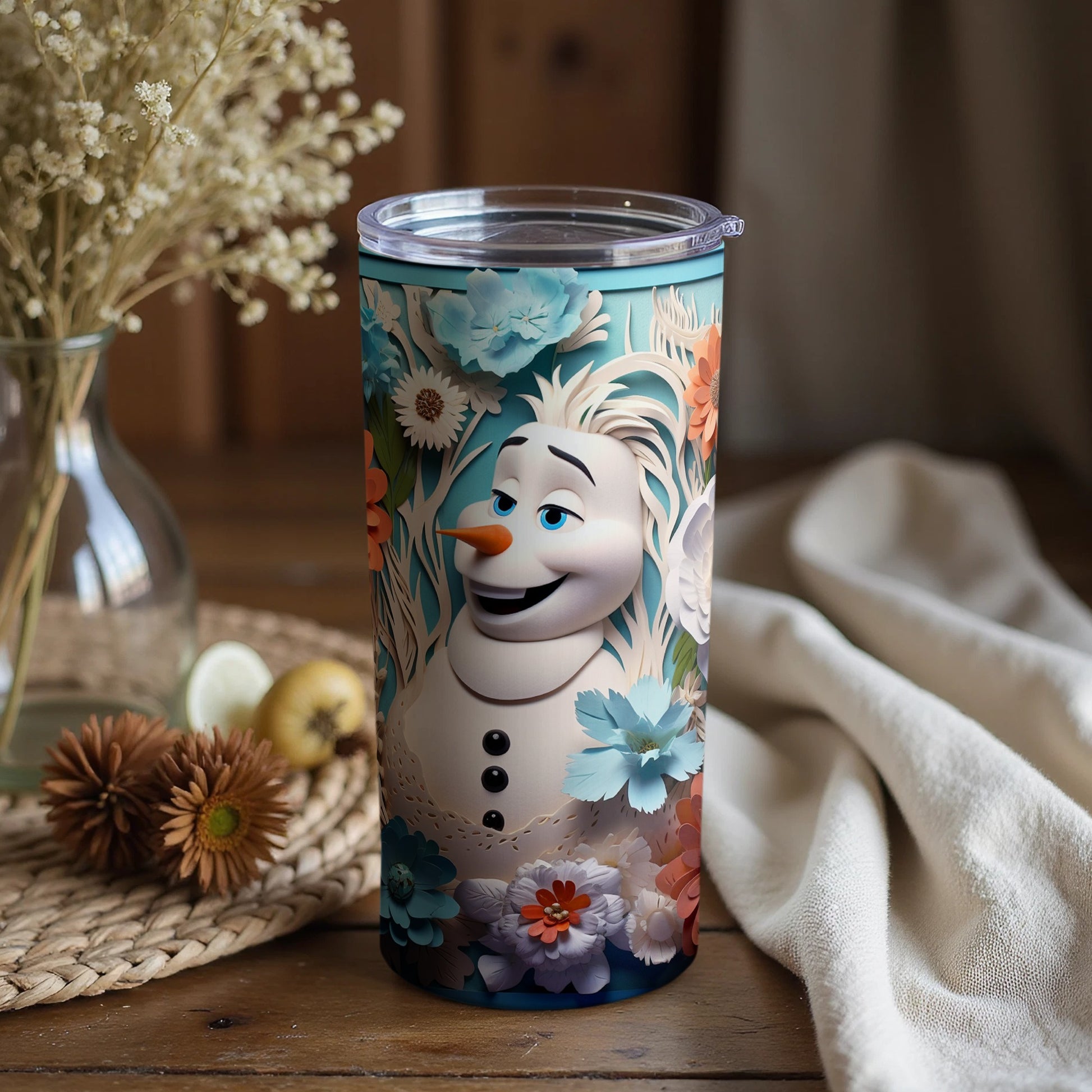 Floral Olaf Tumbler with Cheerful Expressions