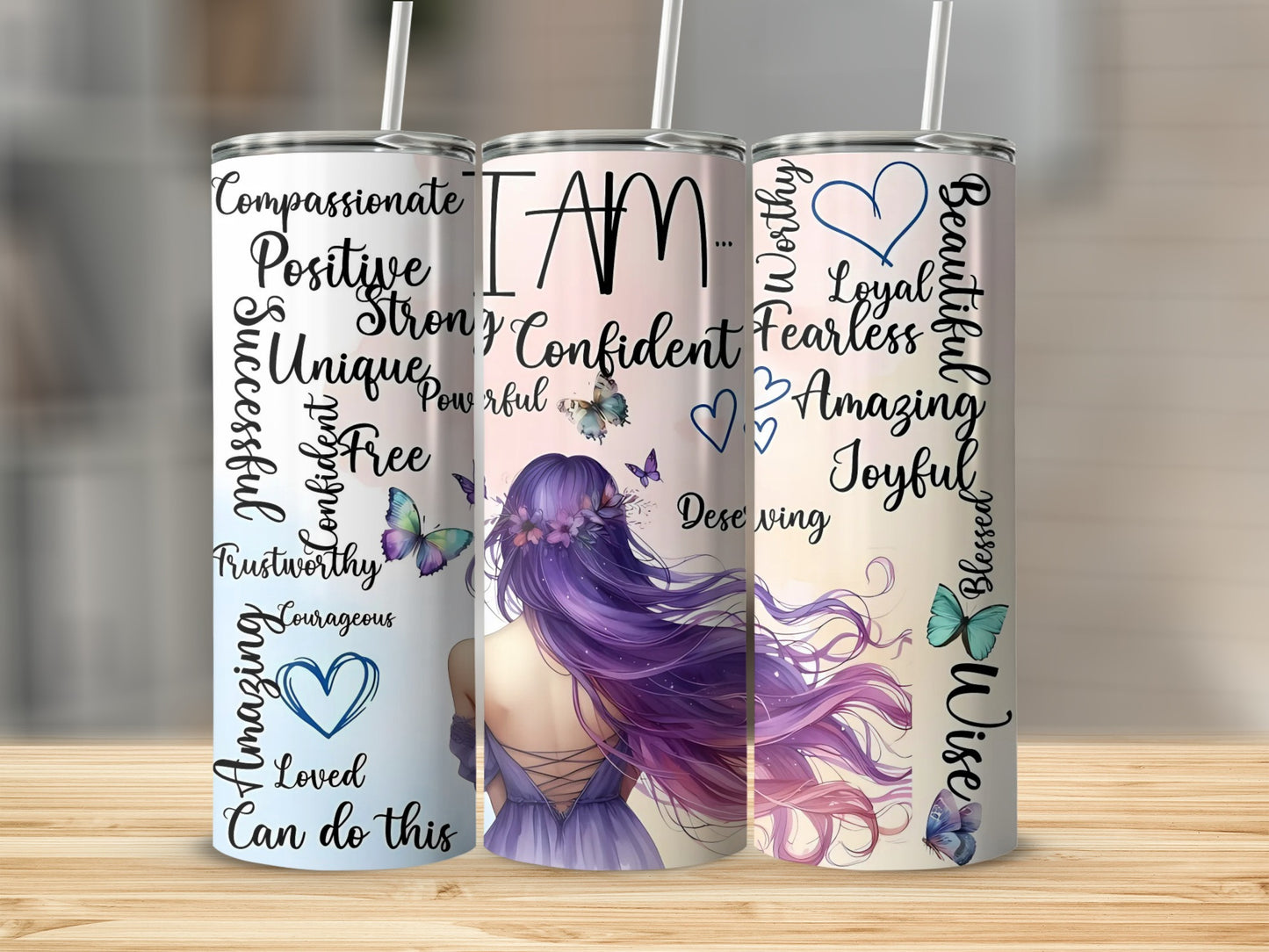 Motivational Purple Hair Graphic Stemless Tumbler