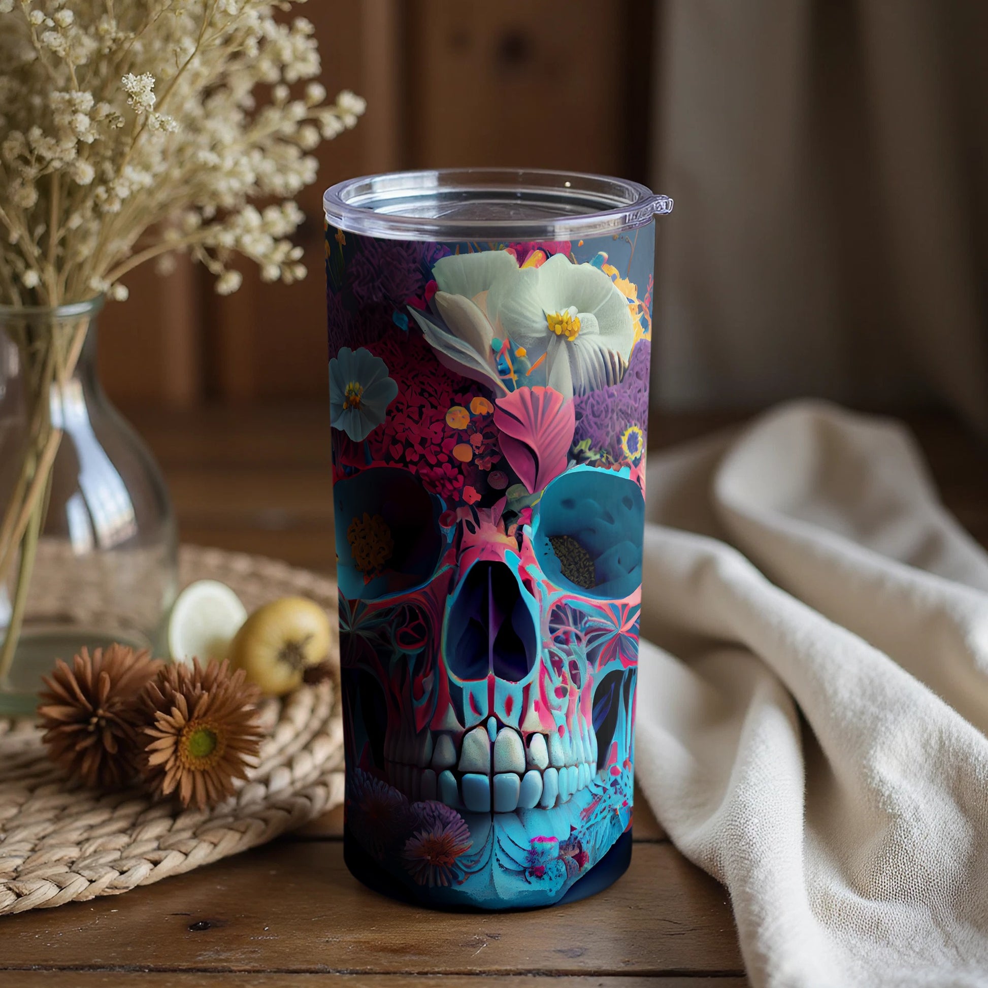 Colorful Floral Skull Design Vacuum Insulated Tumbler