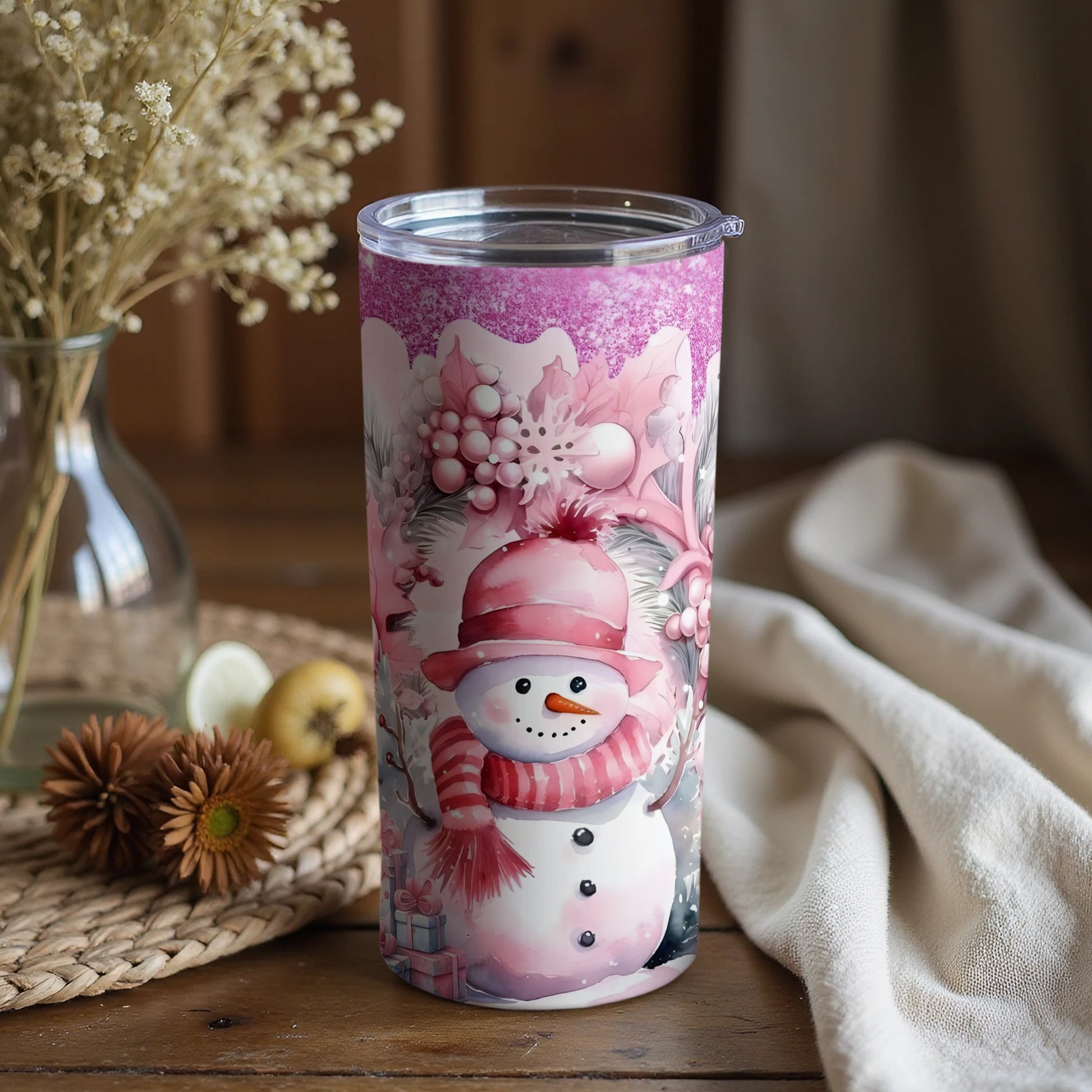 Festive Pink Snowman Insulated Holiday Tumbler product