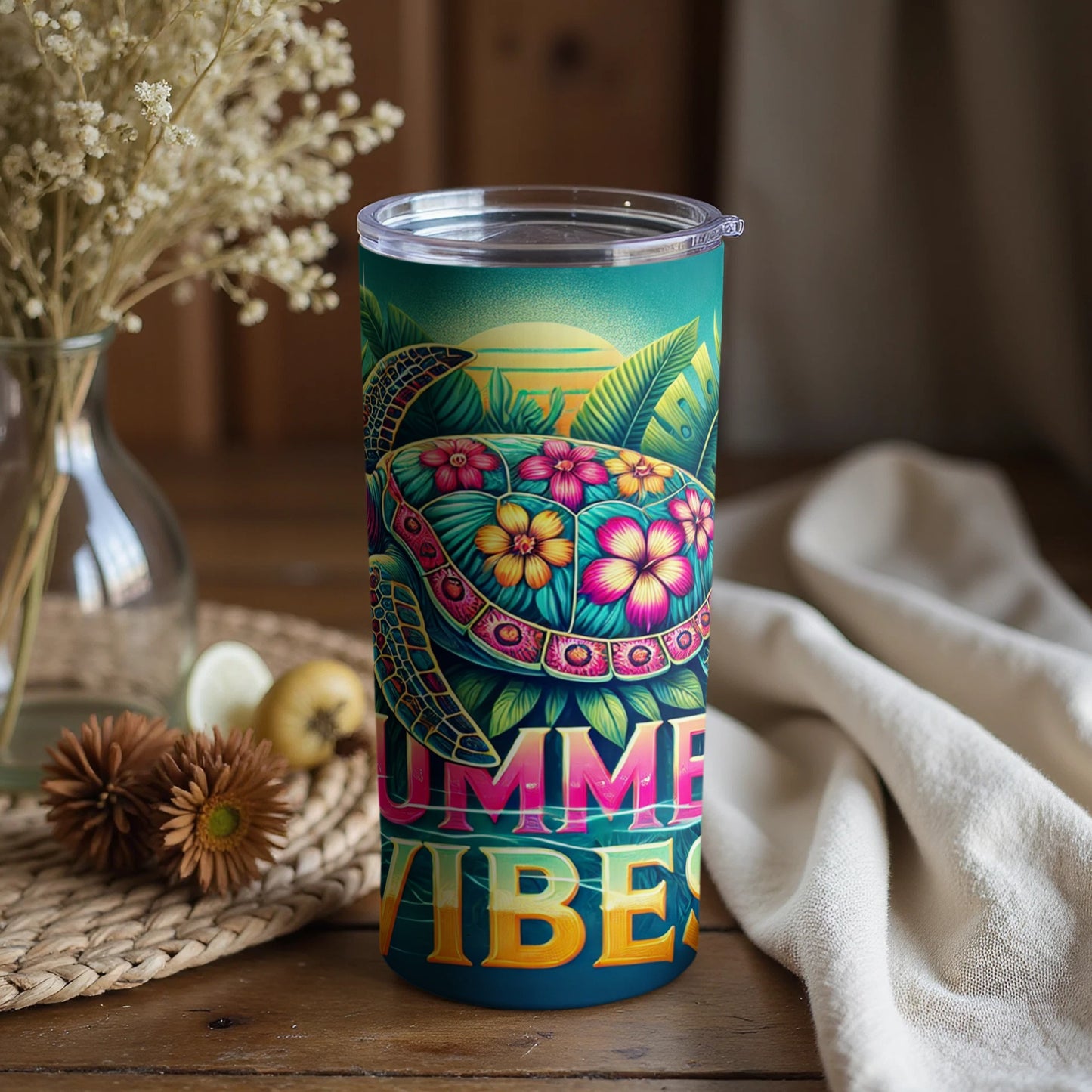 Colorful Turtle Summer Vibes Insulated Tumbler Cup
