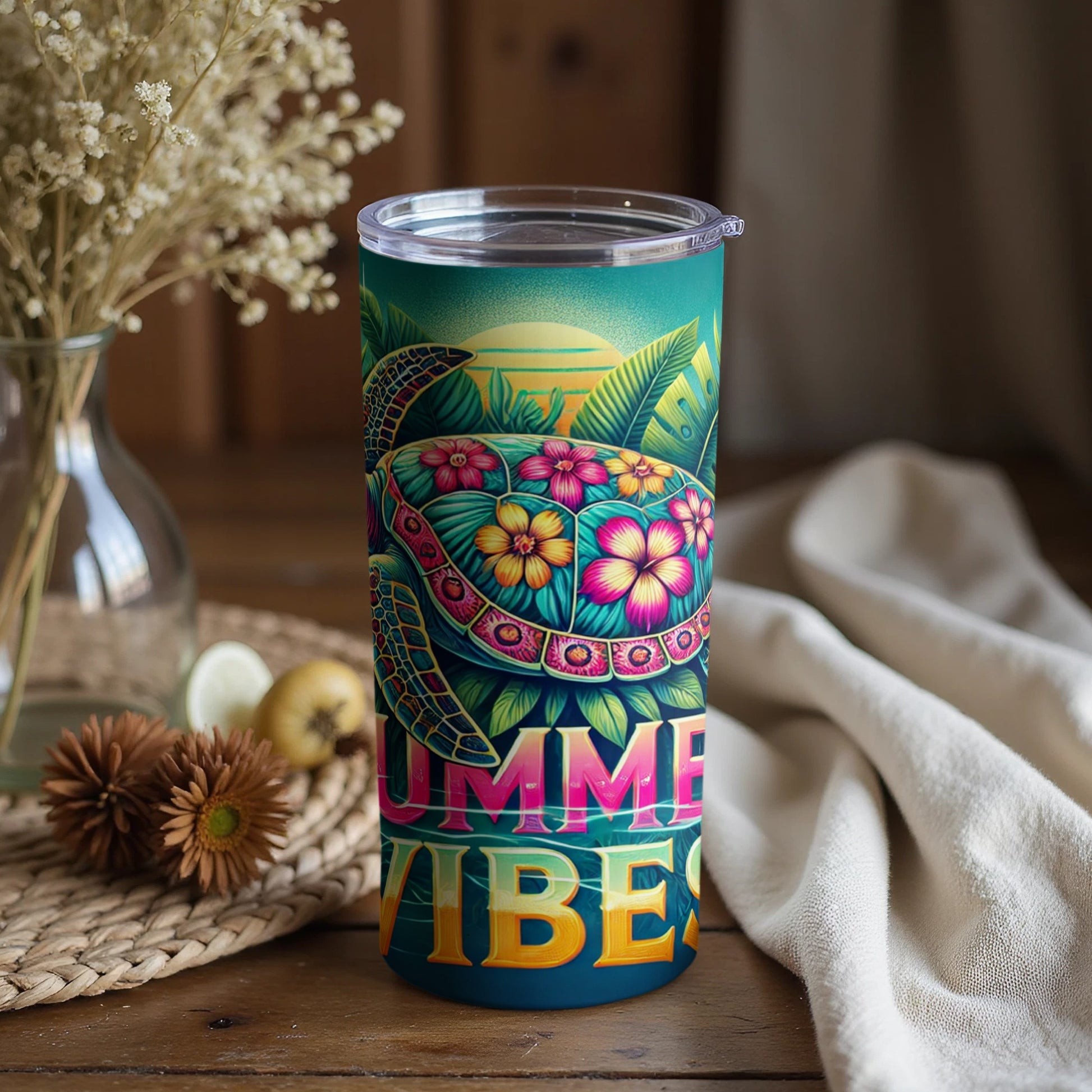 Colorful Turtle Summer Vibes Insulated Tumbler Cup