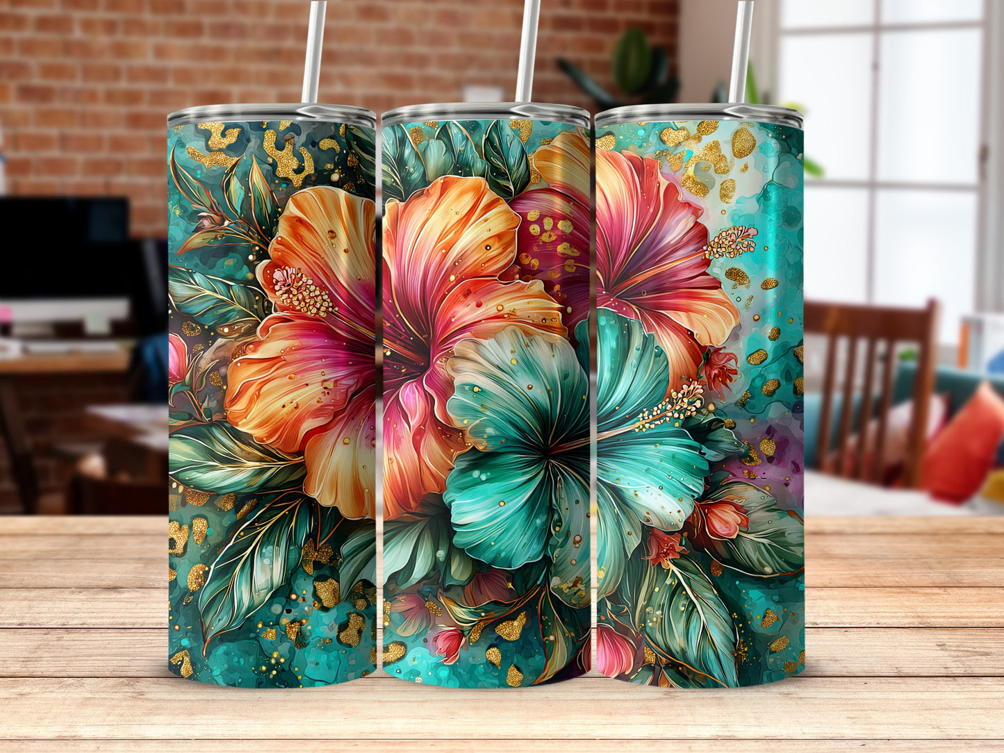 Vibrant Floral Patterned Tumbler with Handle