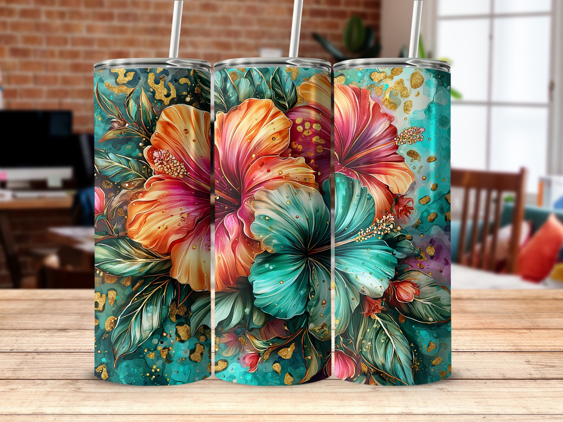 Vibrant Floral Patterned Tumbler with Handle
