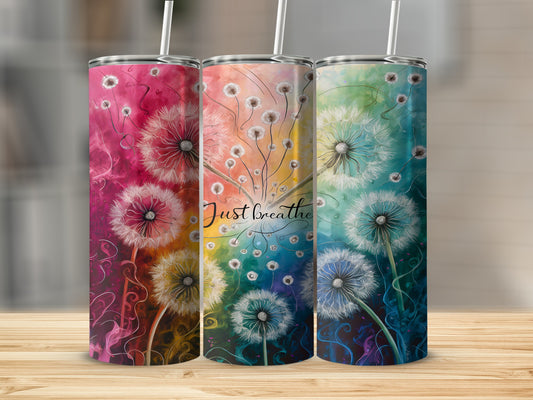 Vibrant Dandelion Just Breathe Tumbler with Straw