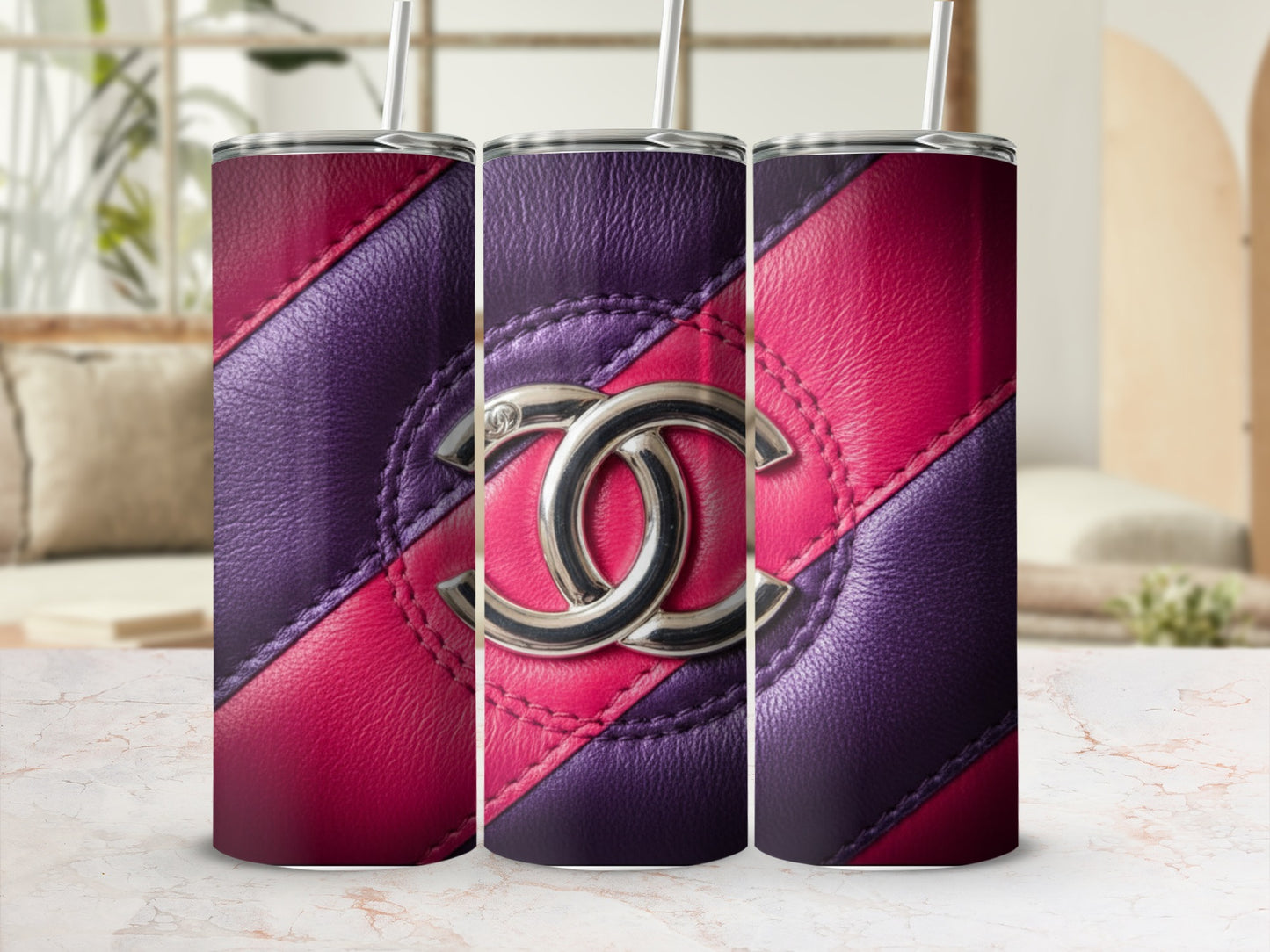 Purple Plus Pink Pattern With Logo Emblem Tumblers