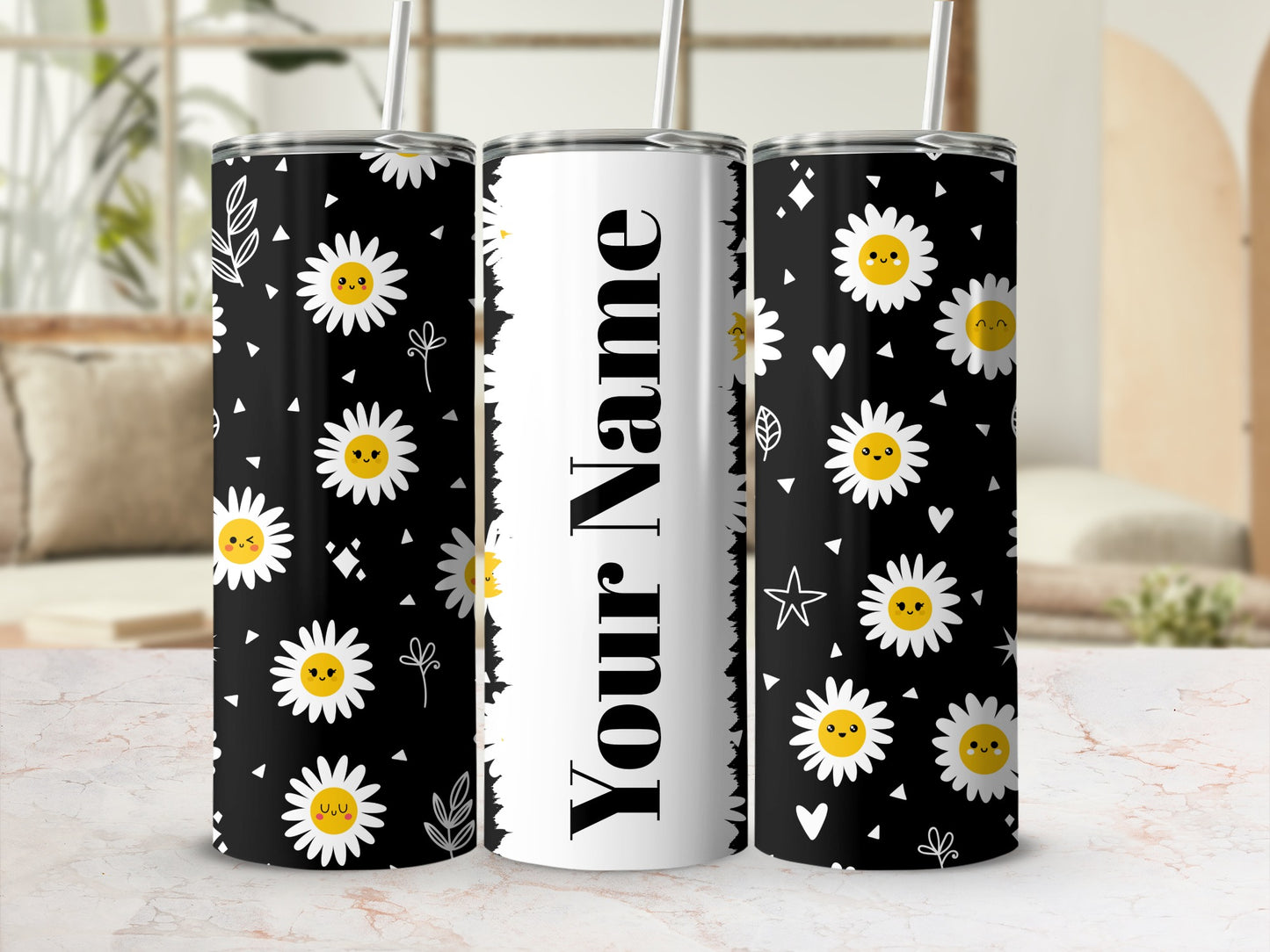 Personalized Flower Pattern Tumbler with Smiling Faces