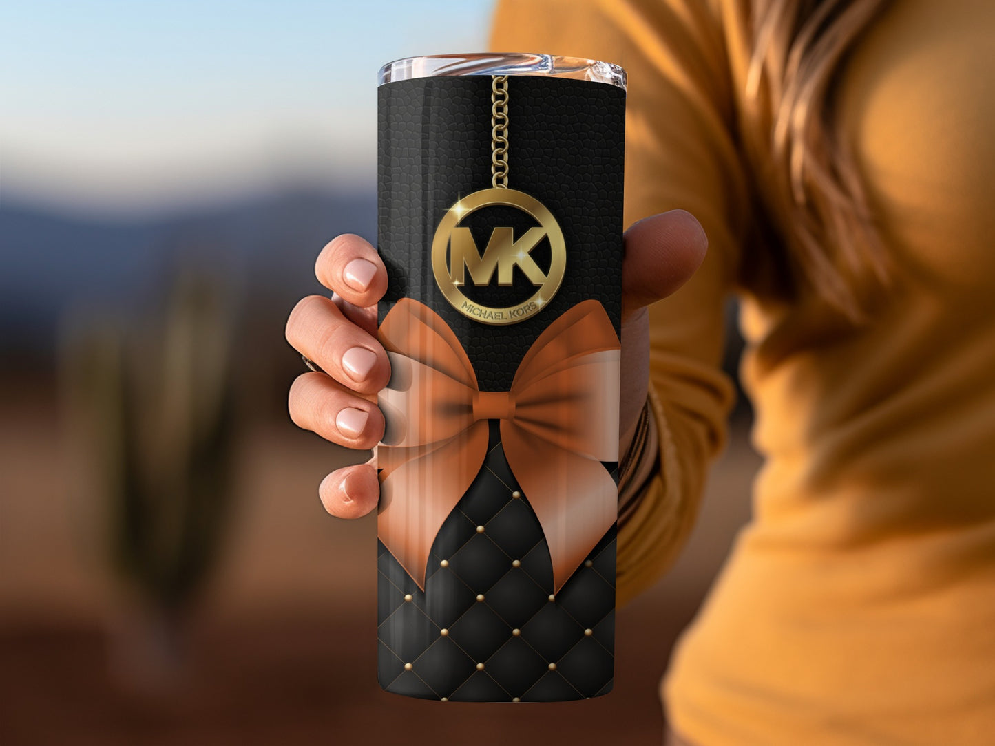 Black and Gold Tumbler with Bow Design Tumbler