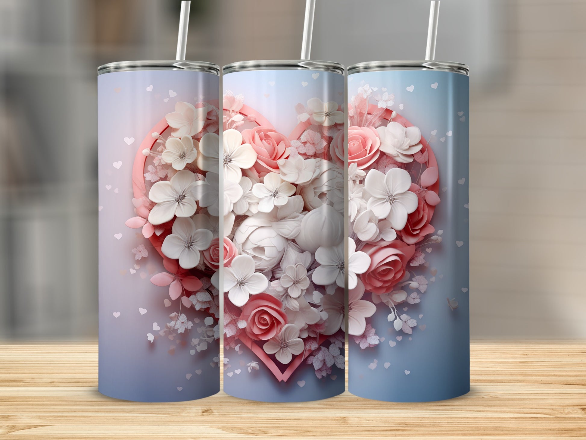 Floral Heart Design Tumbler for Valentines Day Gift
