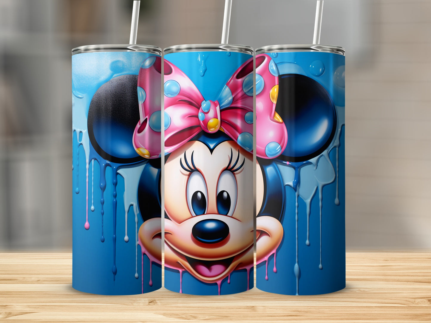 Cute Cartoon Character Blue and Pink Drip Design Tumbler