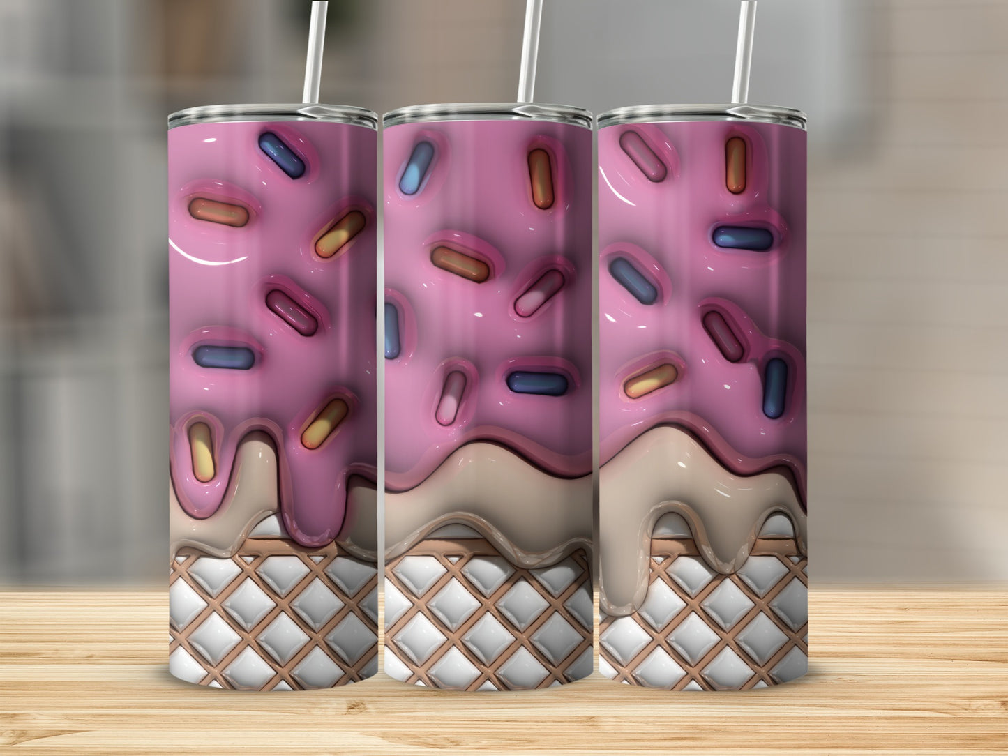 Pink Ice Cream Cone with Sprinkles Design Tumbler