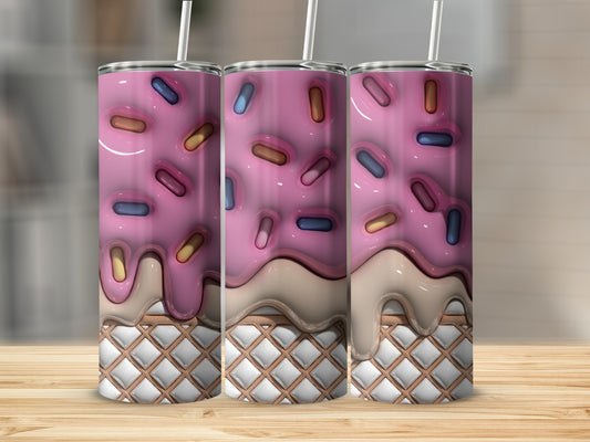 Pink Ice Cream Cone with Sprinkles Design Tumbler