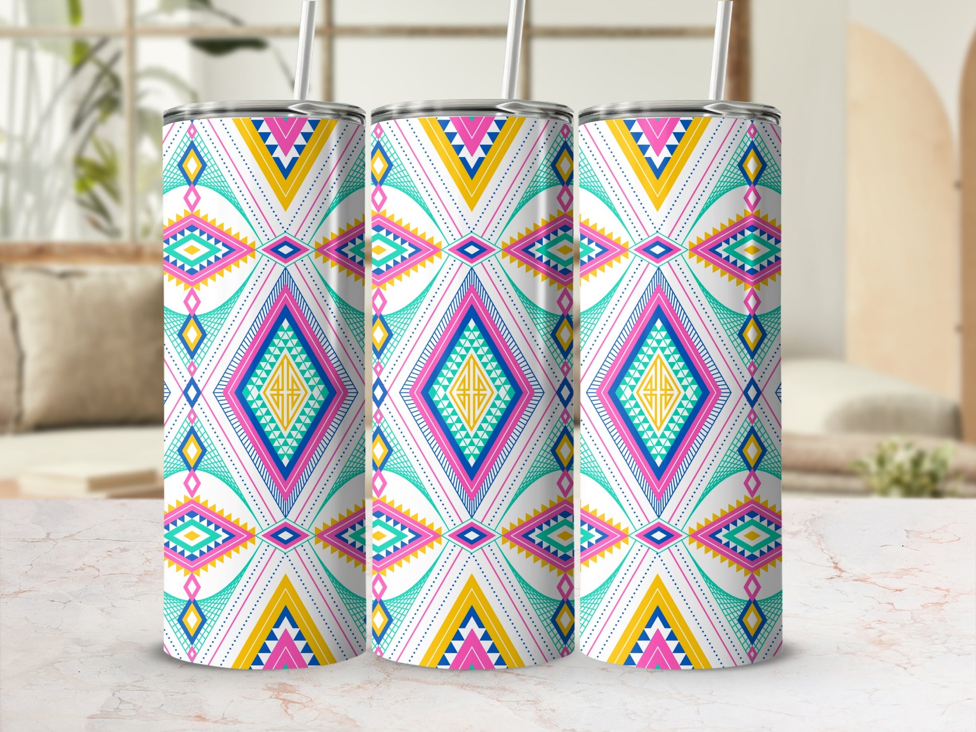 Colorful Geometric Tribal Pattern Tumbler Cups
