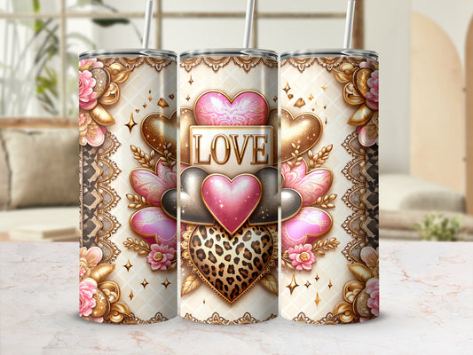 Pink Gold Hearts LOVE Leopard Floral Design product type