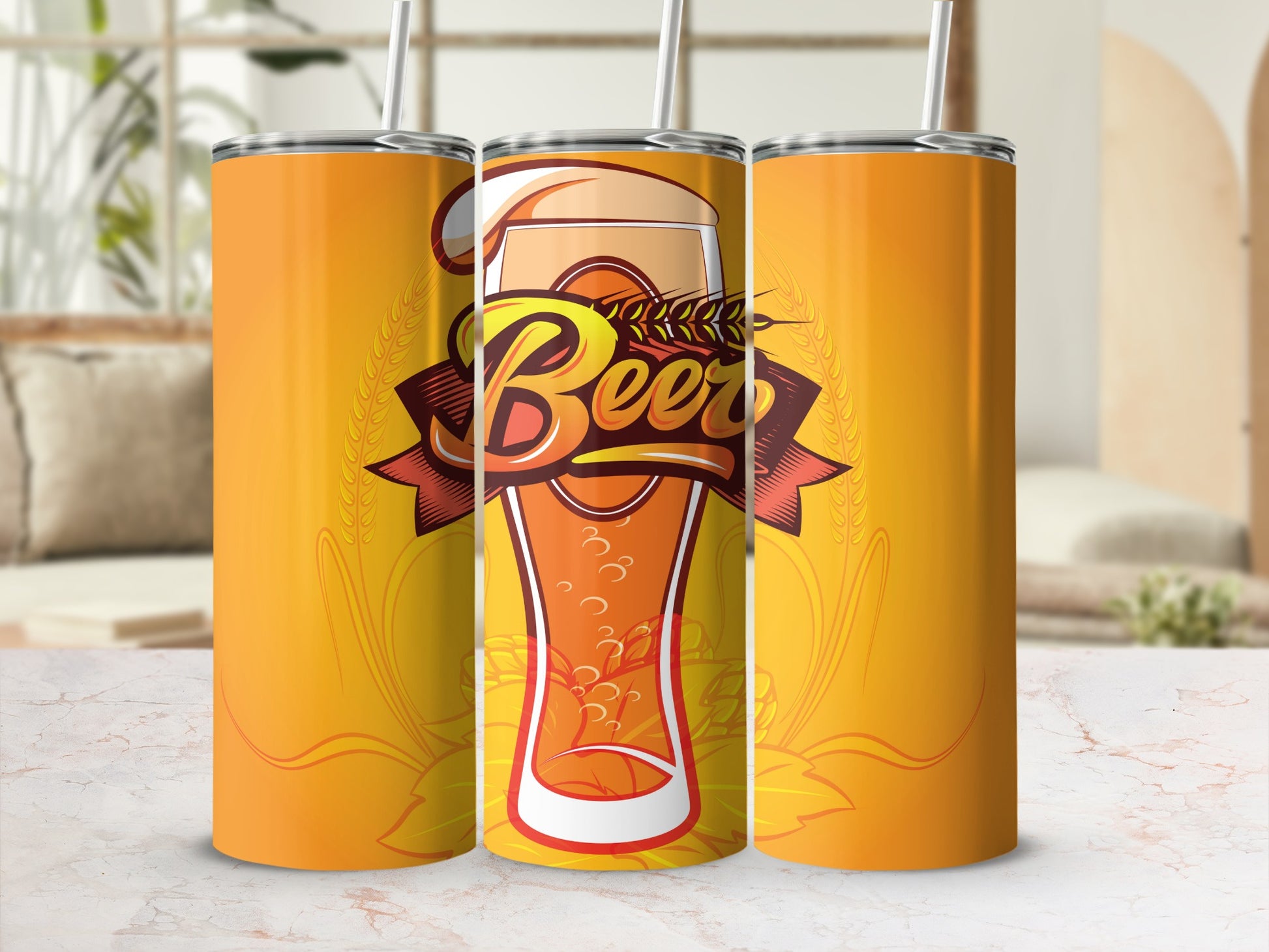 Beer Themed Tall Orange Insulated Tumbler Cup
